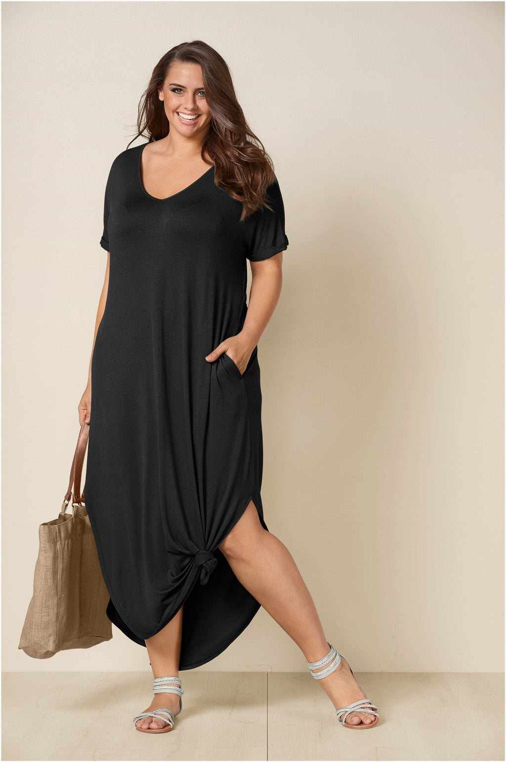 Casual T-Shirt Maxi Dress - Black
