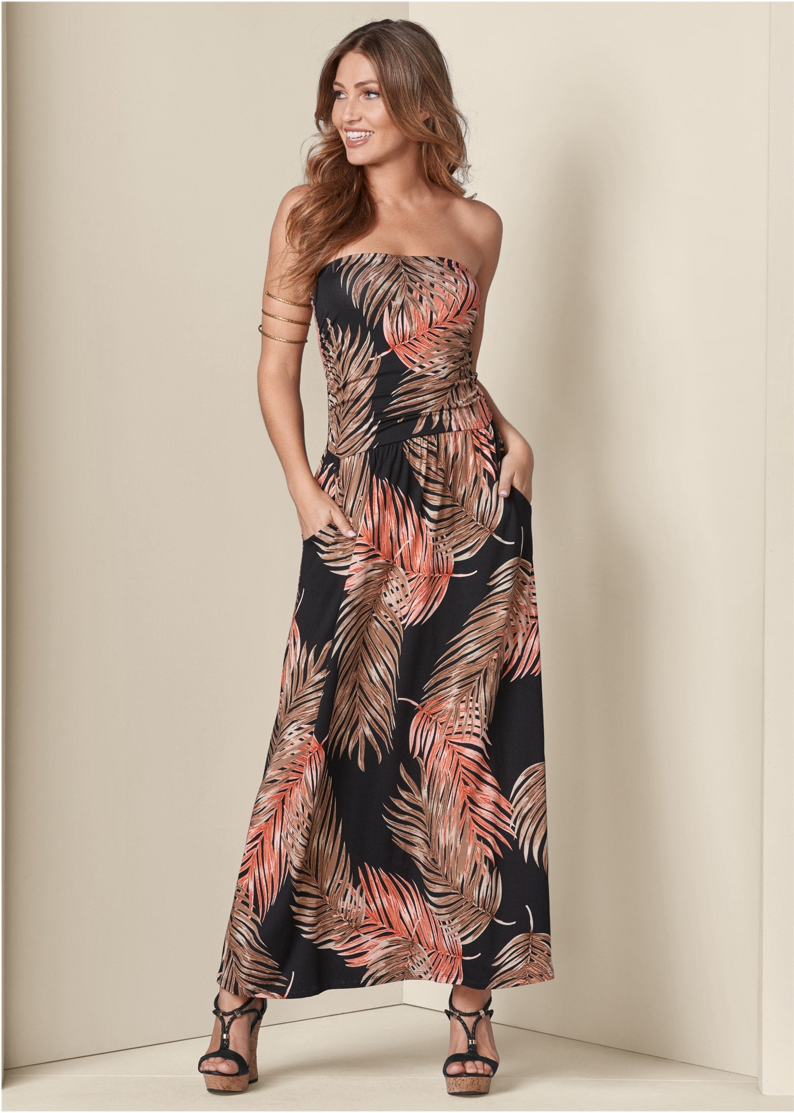 Strapless Maxi Dress - Black Multi