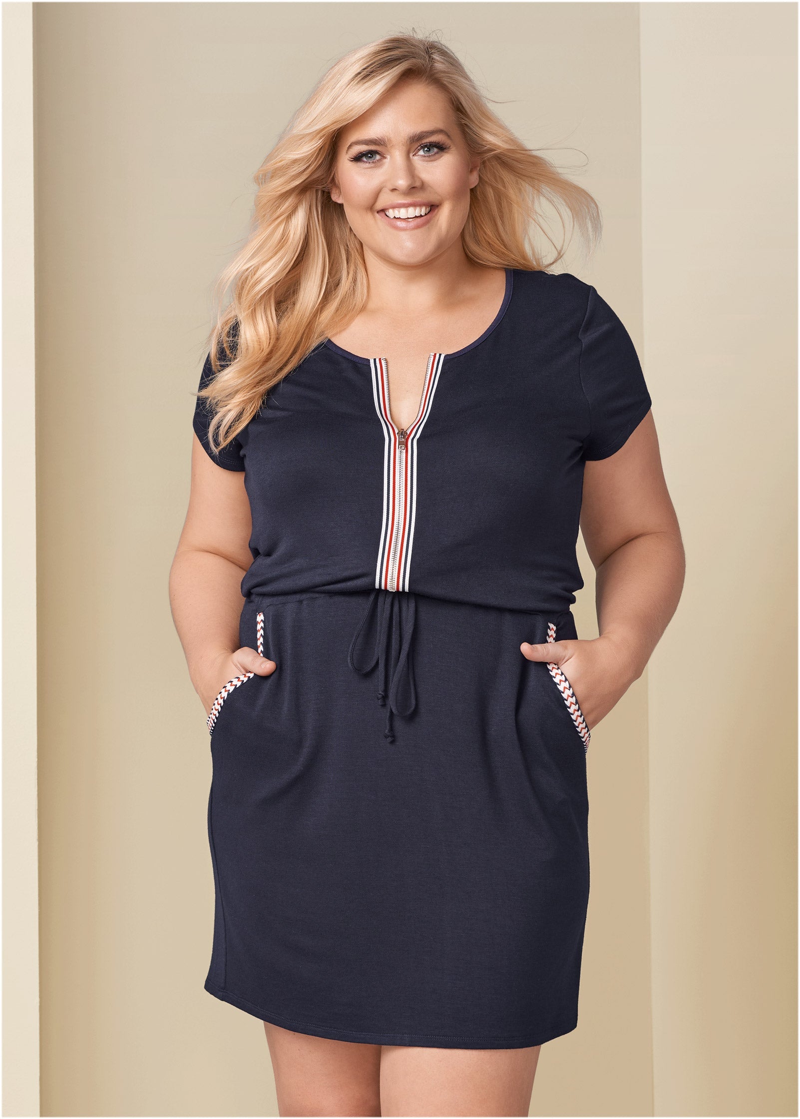 Zip-Front Lounge Dress - Navy