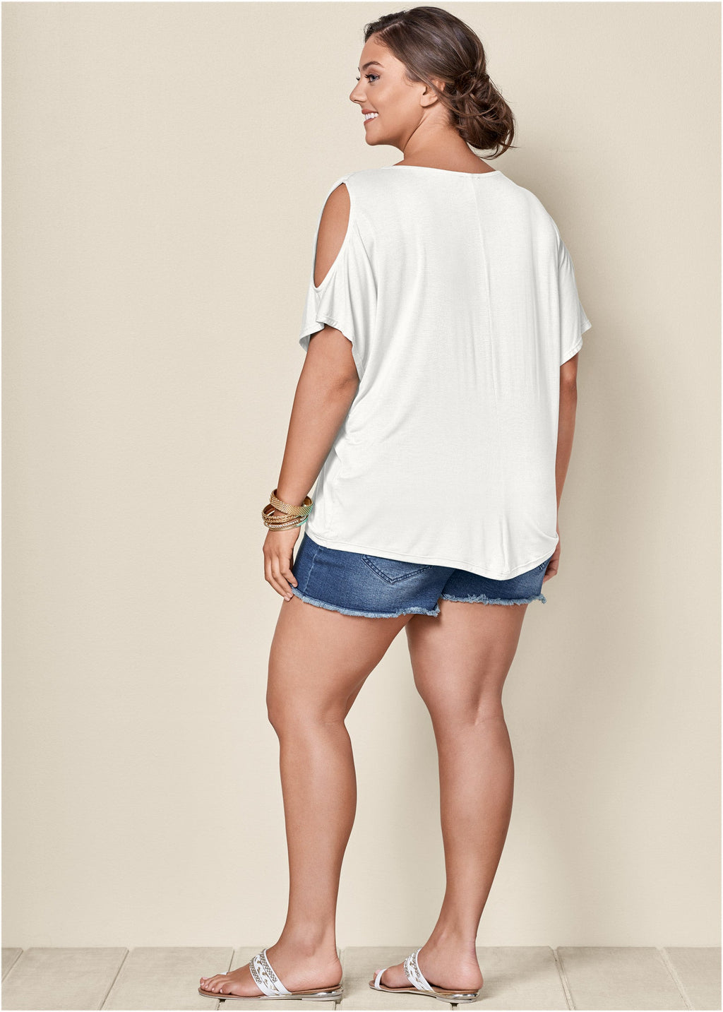 Cold-Shoulder V-Neck Top - White