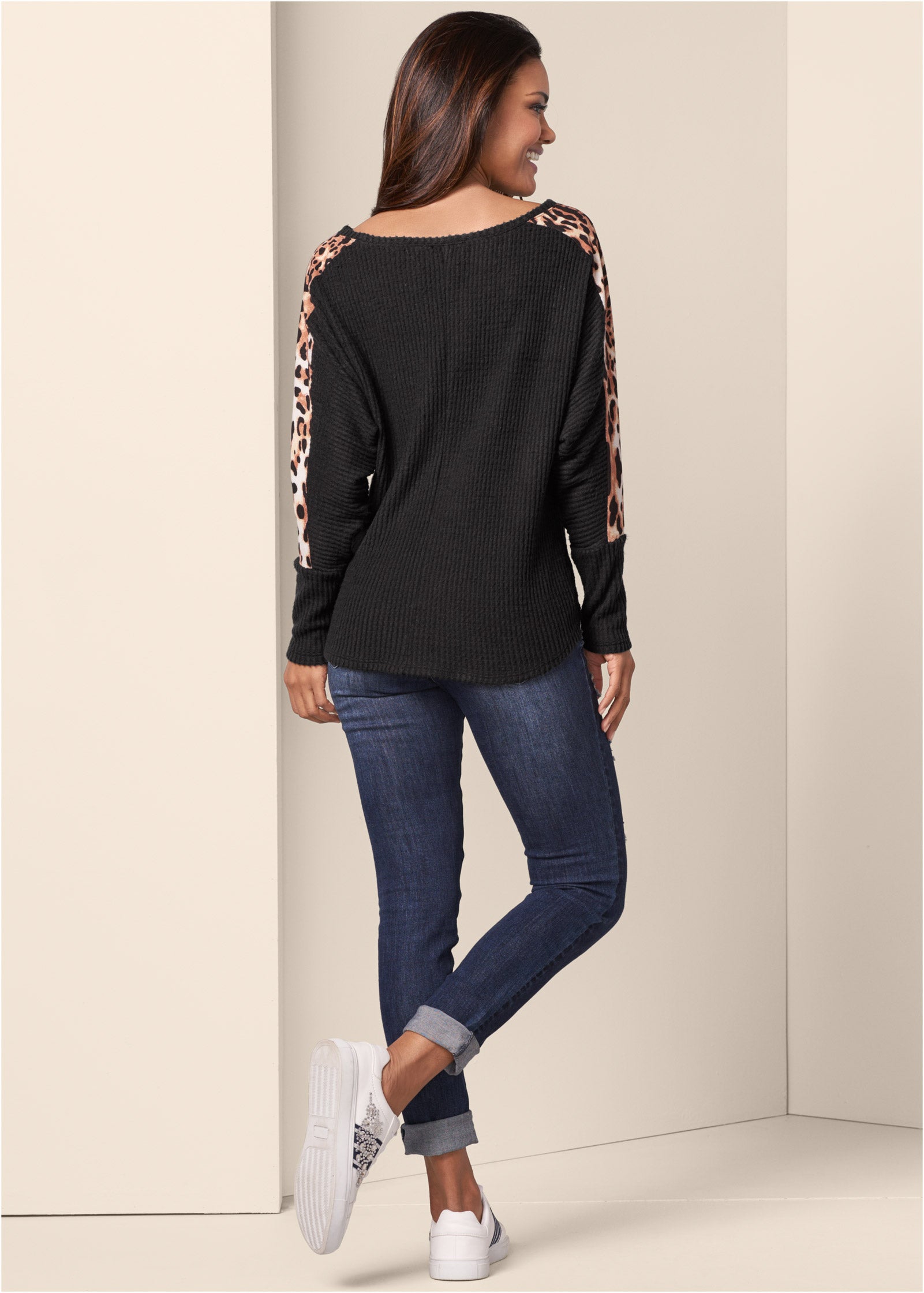 Print Stripe Lounge Top - Black Multi