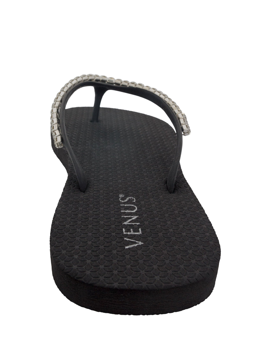 Rhinestone Flip-Flop Sandals - Black