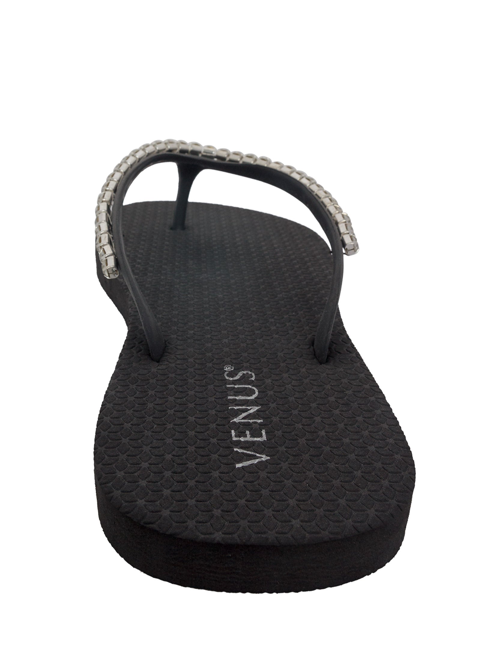 Rhinestone Flip-Flop Sandals - Black