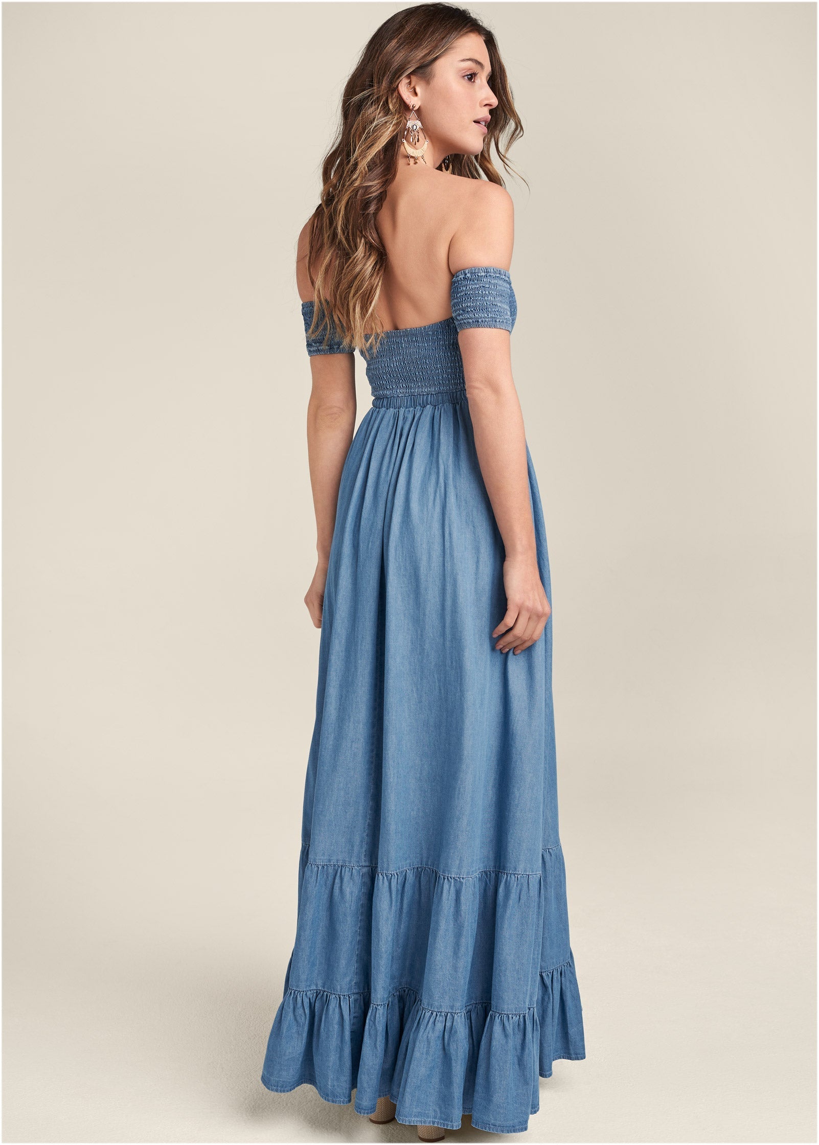 Off-The-Shoulder Maxi Dress - Medium Wash