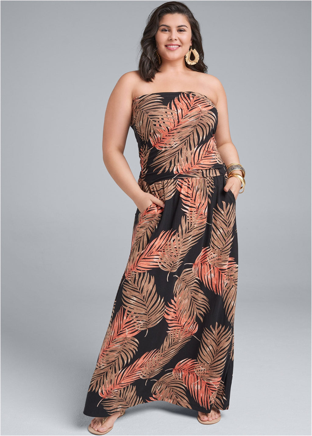 Strapless Maxi Dress - Black Multi