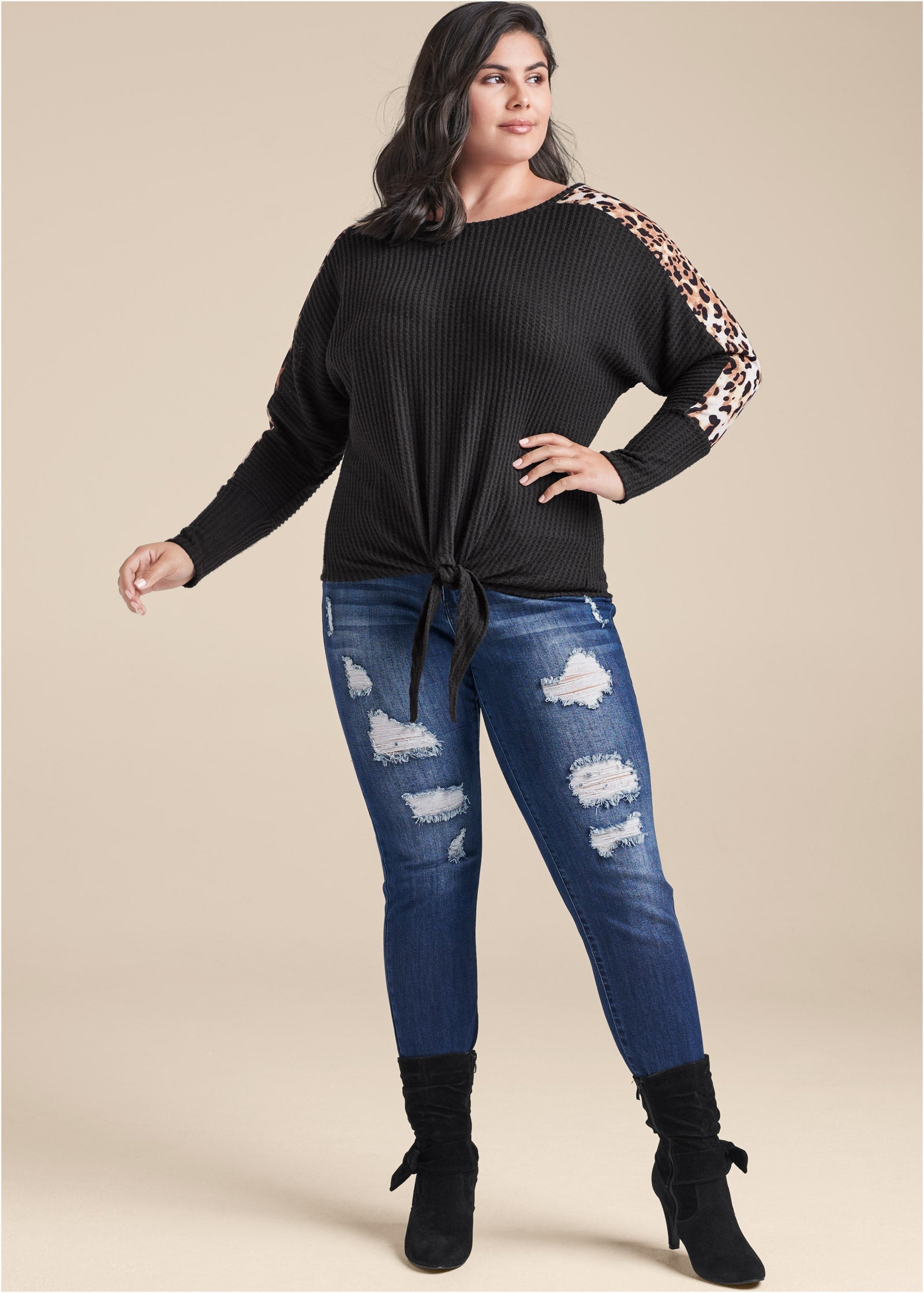 Print Stripe Lounge Top - Black Multi