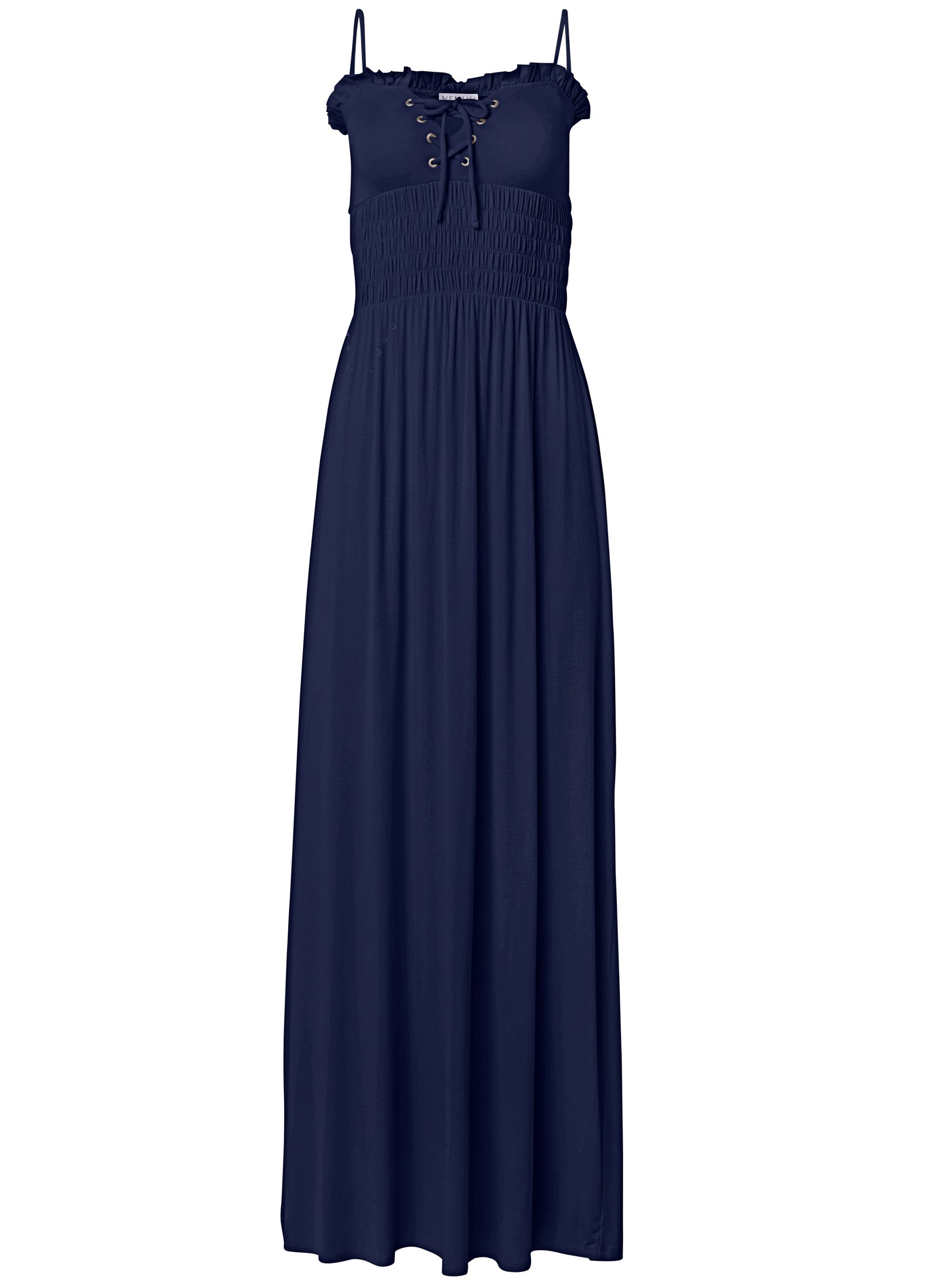 Smocked Lace-Up Dress - Navy