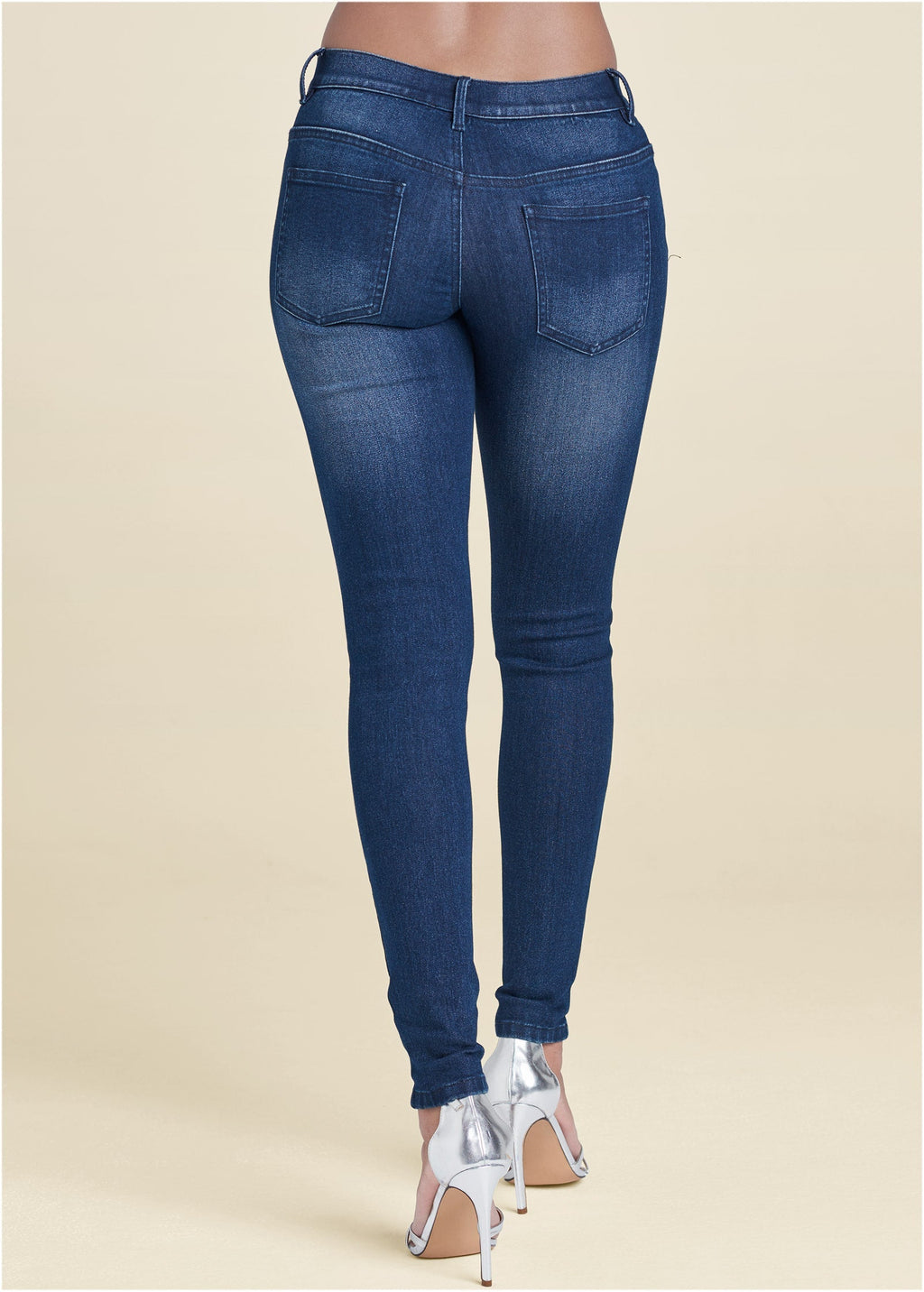 Ripped Skinny Jeans - Dark Wash