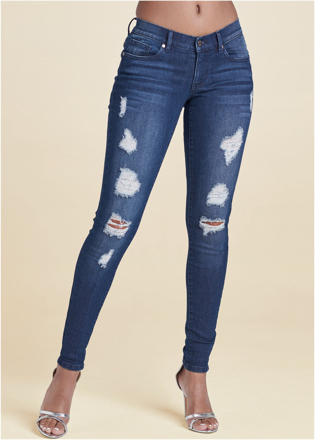Ripped Skinny Jeans - Dark Wash