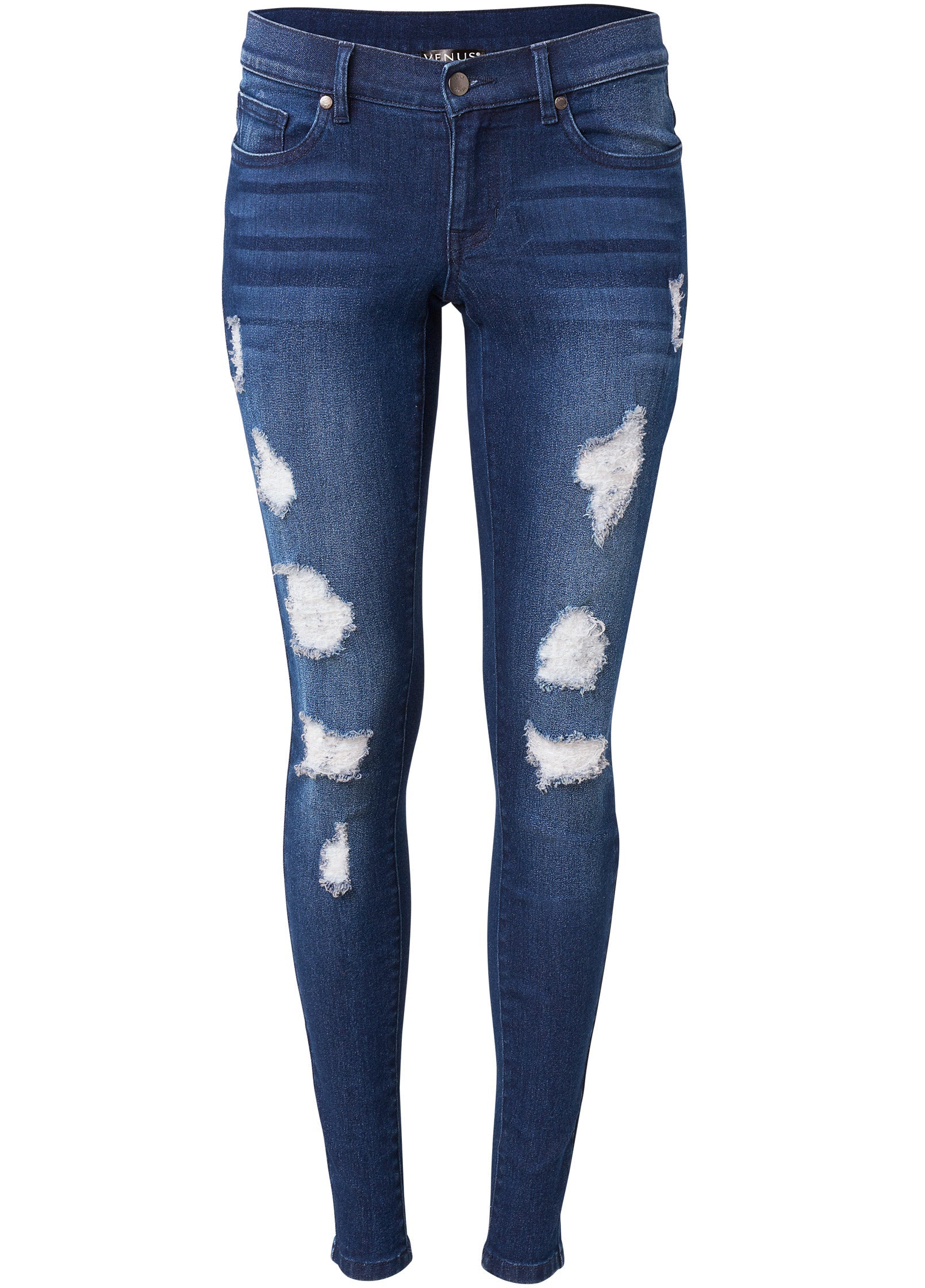 Ripped Skinny Jeans - Dark Wash