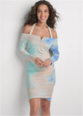 Zipper Front Halter Dress - Blue Multi
