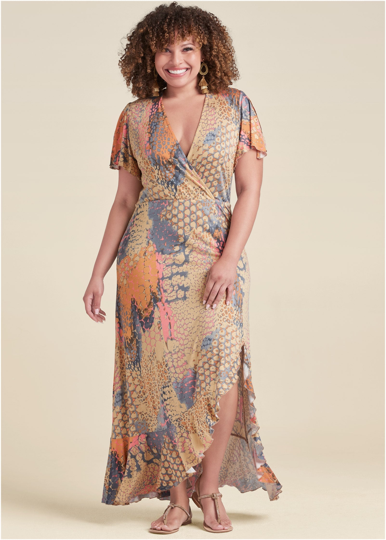 Wrap Maxi Dress - Orange Multi