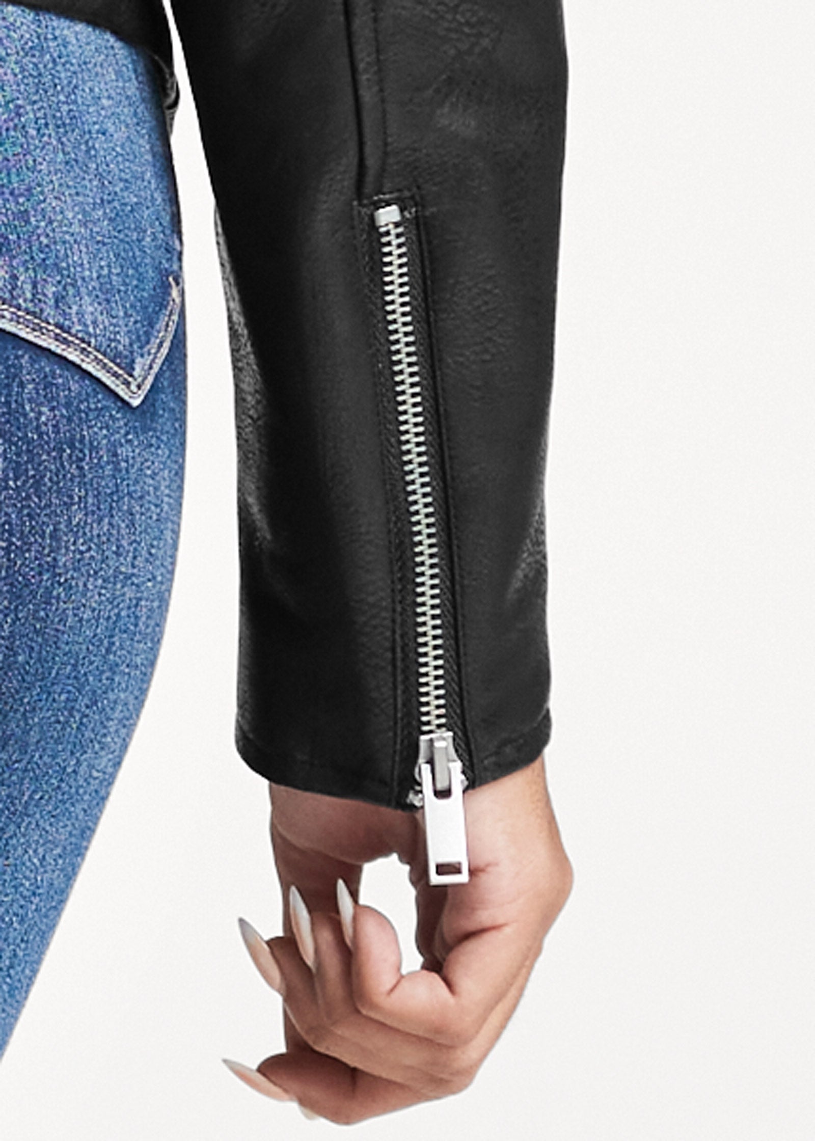 Faux Leather Tweed Jacket - Black Multi