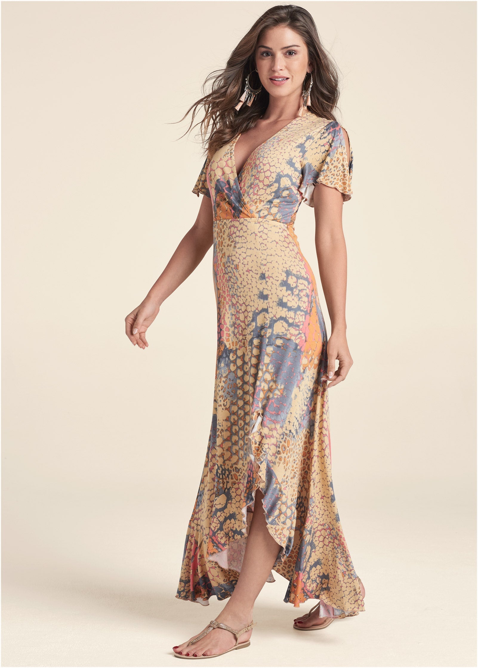 Wrap Maxi Dress - Orange Multi