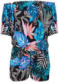 Bahamian Palm Off Shoulder Romper - Blue Multi