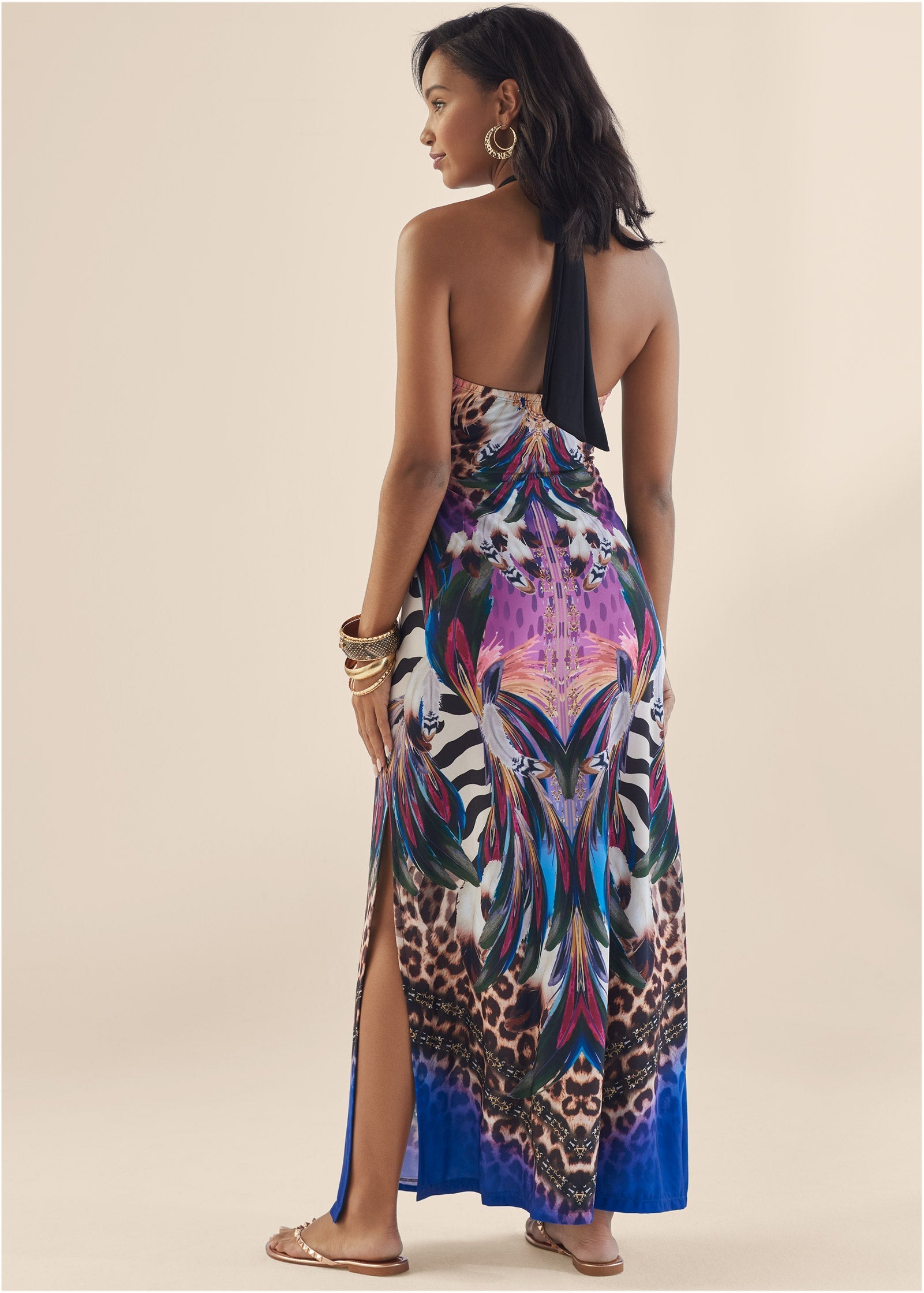 Jungle Party Halter Dress  - Purple Multi