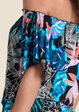 Bahamian Palm Off Shoulder Romper - Blue Multi