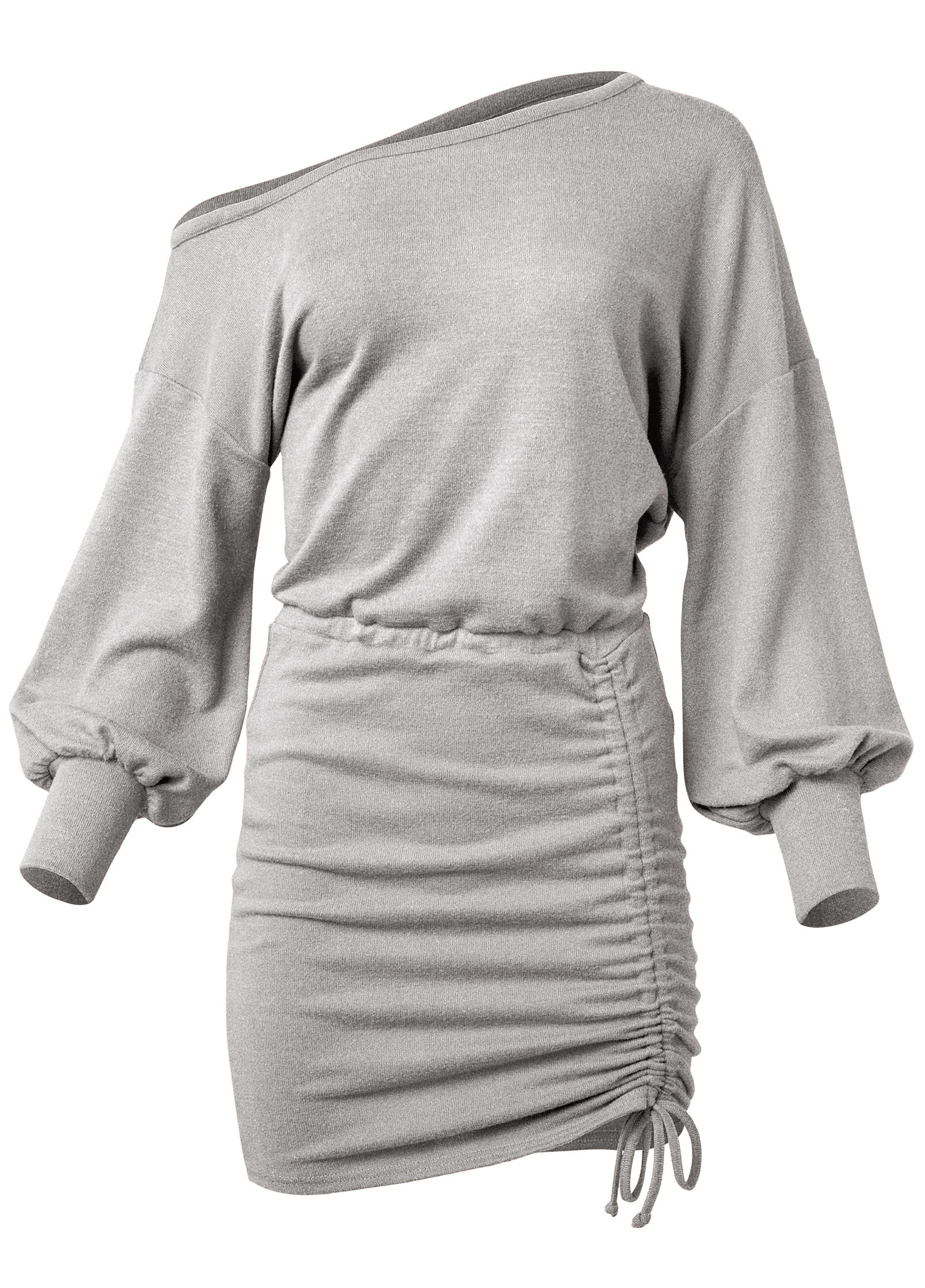 Cozy Hacci Ruched Dress - Heather Grey