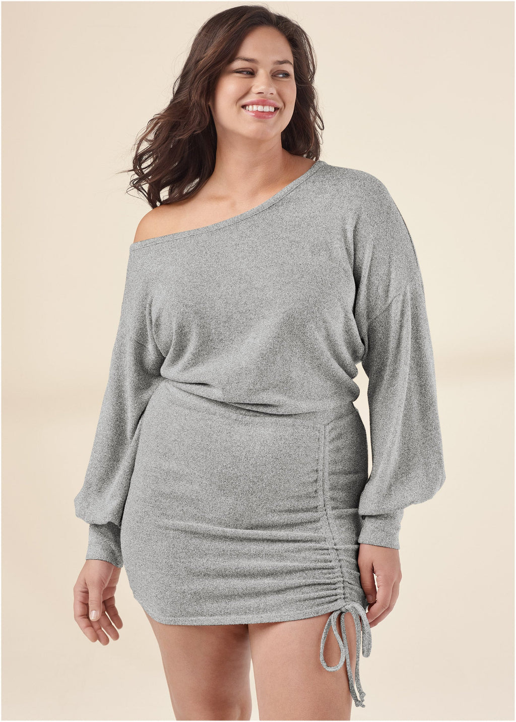 Cozy Hacci Ruched Dress - Heather Grey