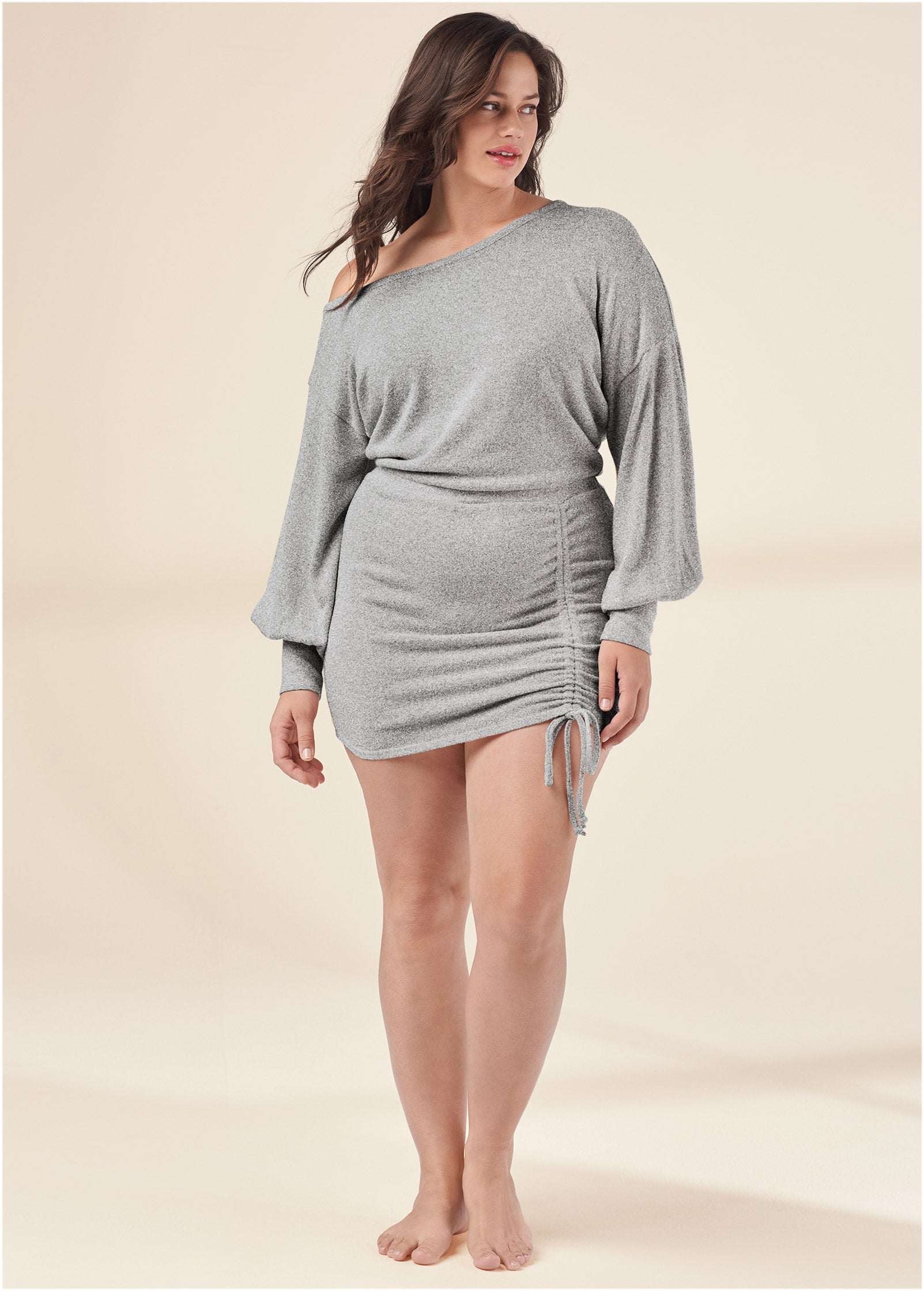 Cozy Hacci Ruched Dress - Heather Grey