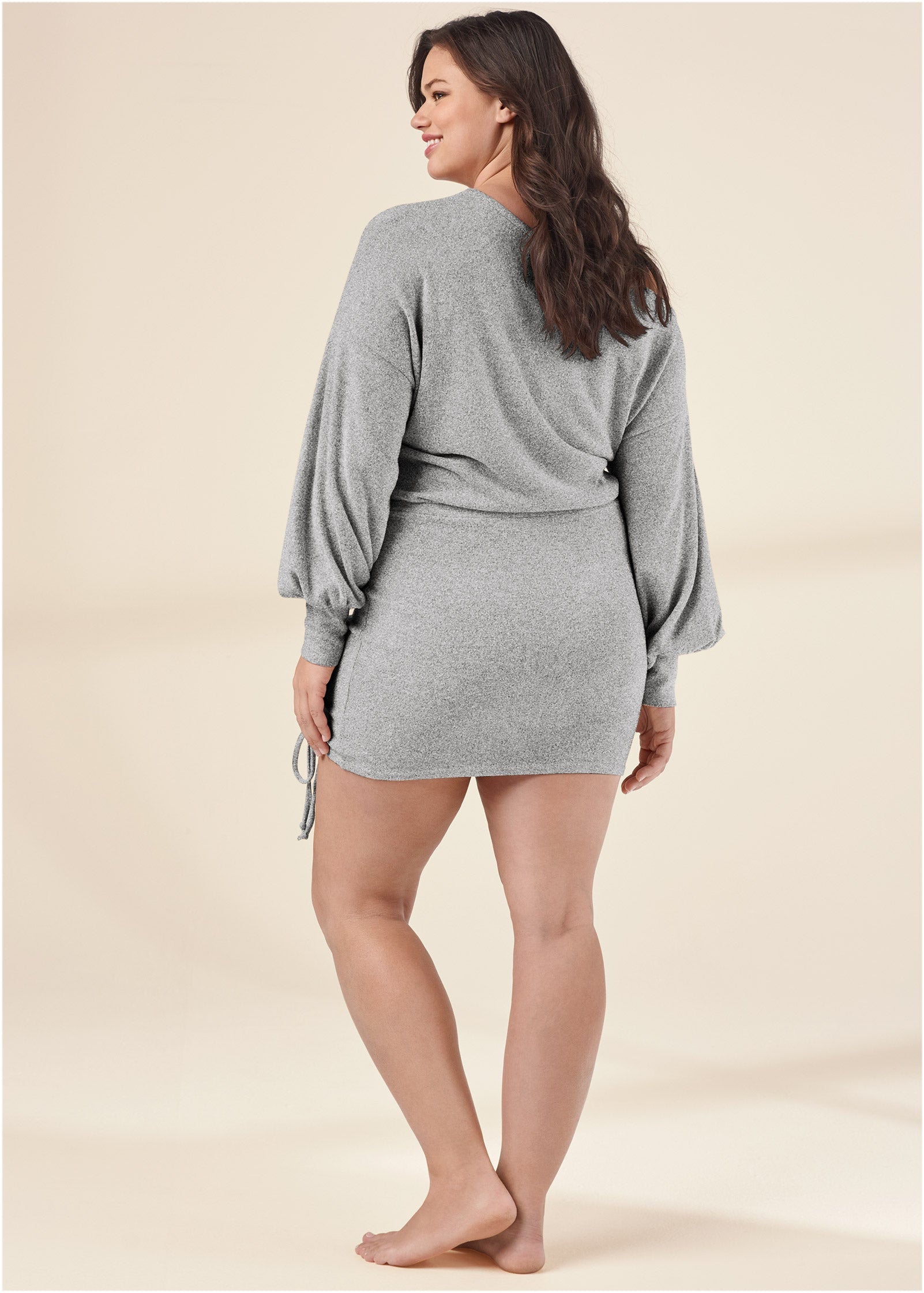 Cozy Hacci Ruched Dress - Heather Grey