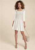 A-Line Sweater Dress  - White & Brown