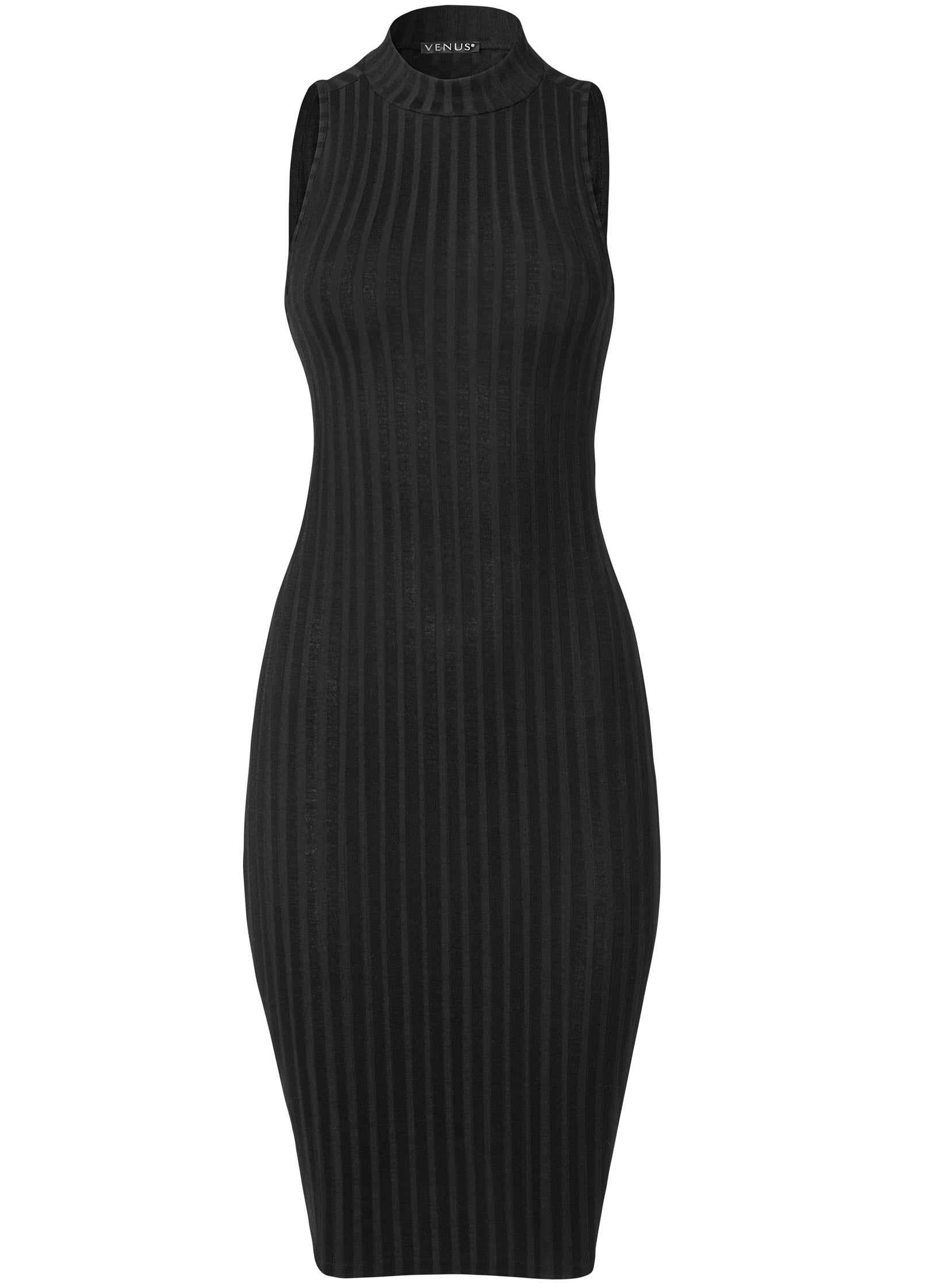 Ribbed Twist-Back Dress  - Black