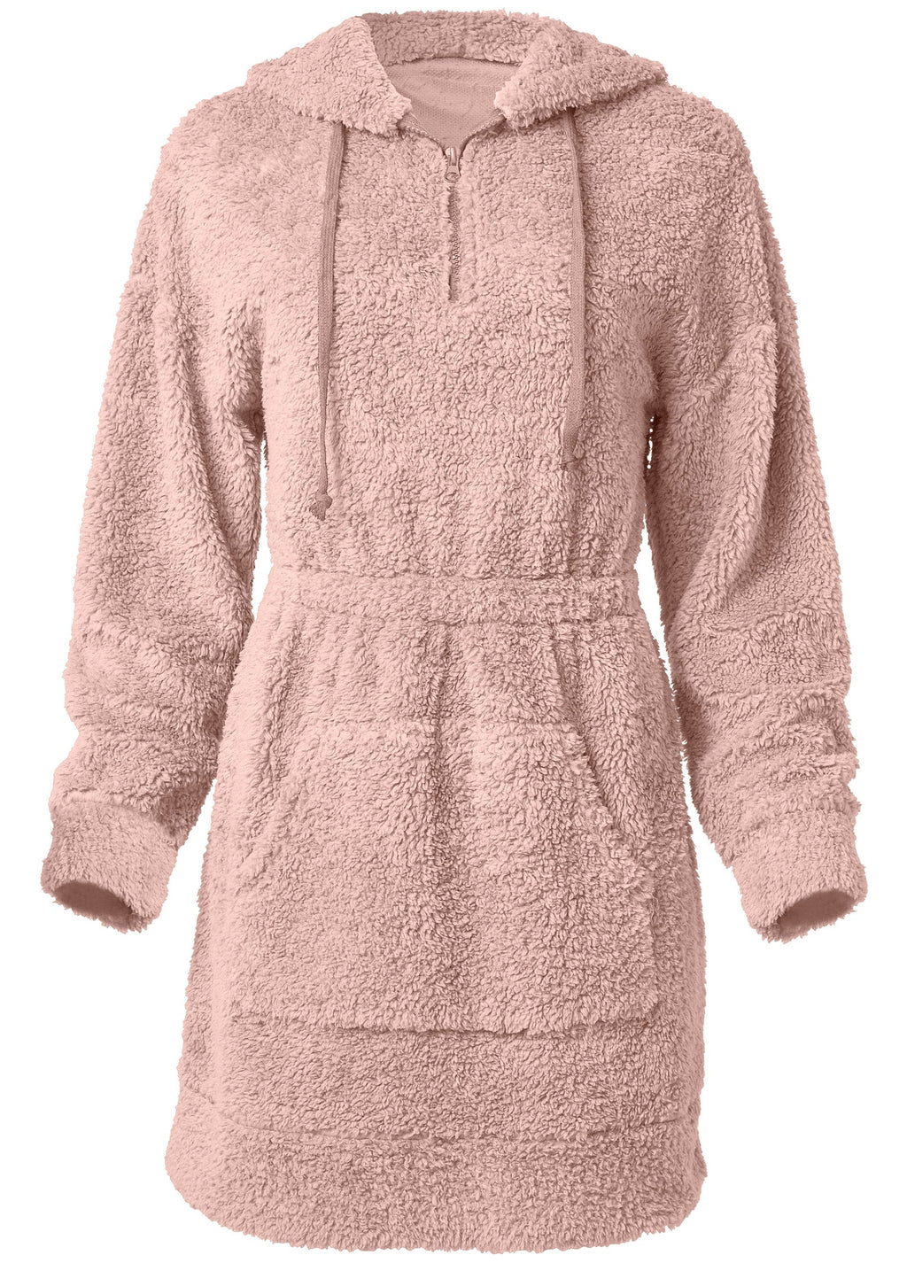 Cozy Sherpa Neck-Zip Dress - Peach Blush