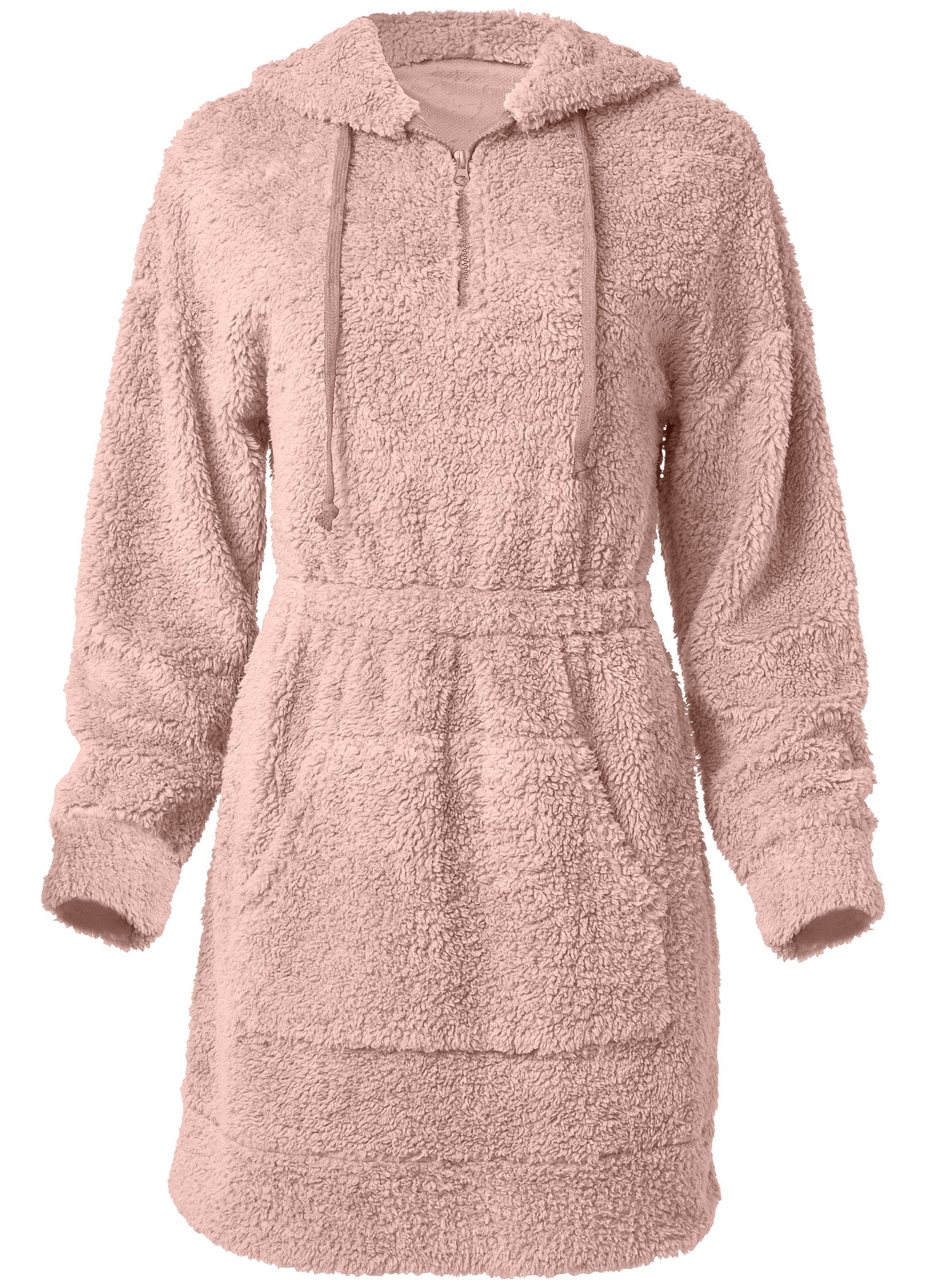 Cozy Sherpa Neck-Zip Dress - Peach Blush