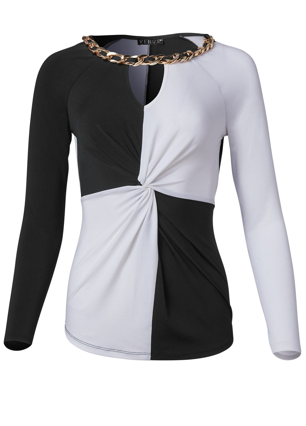 Color Block Chain Neck Top - Black & White