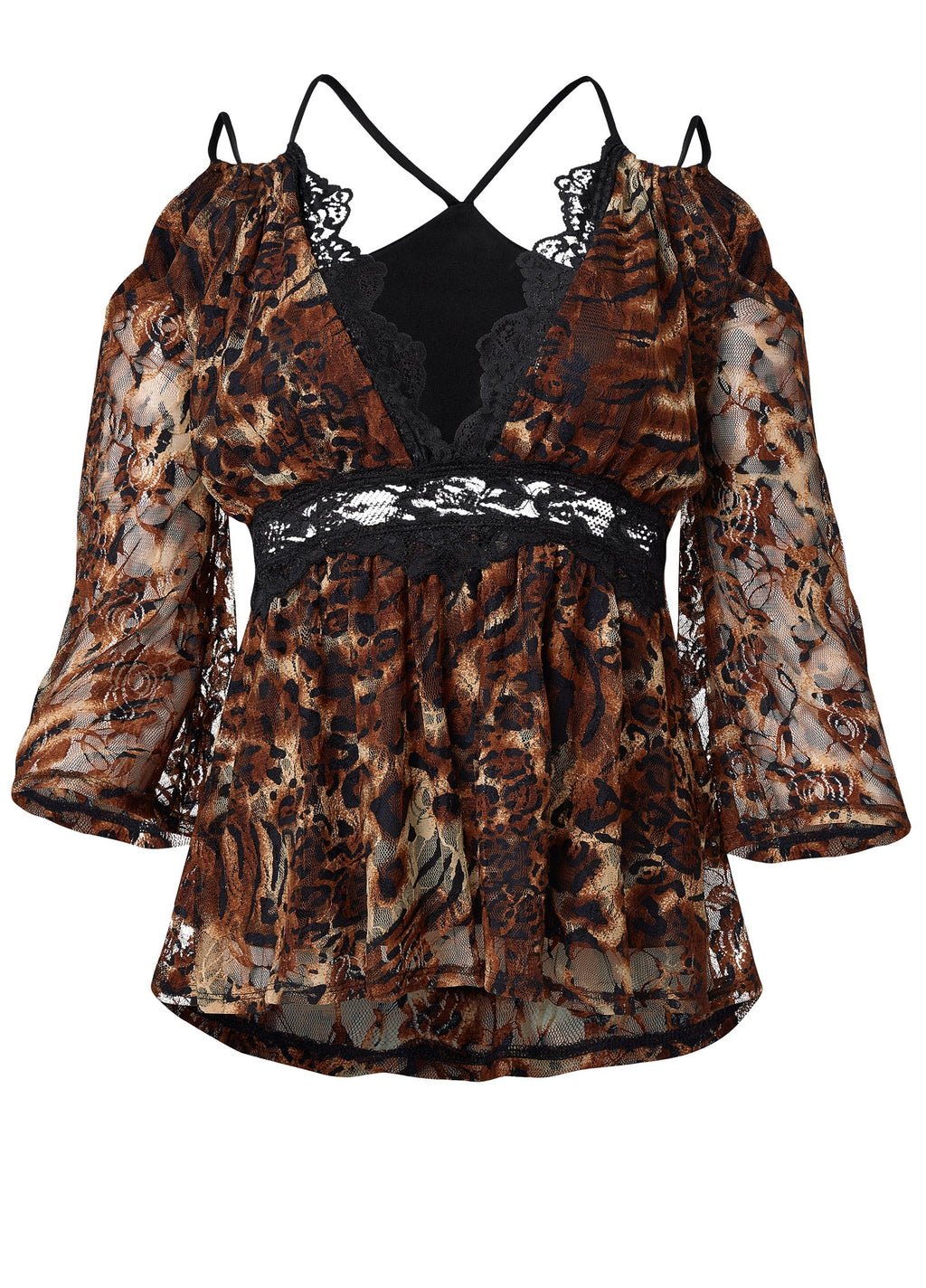 Animal Print Lace Top - Brown Multi