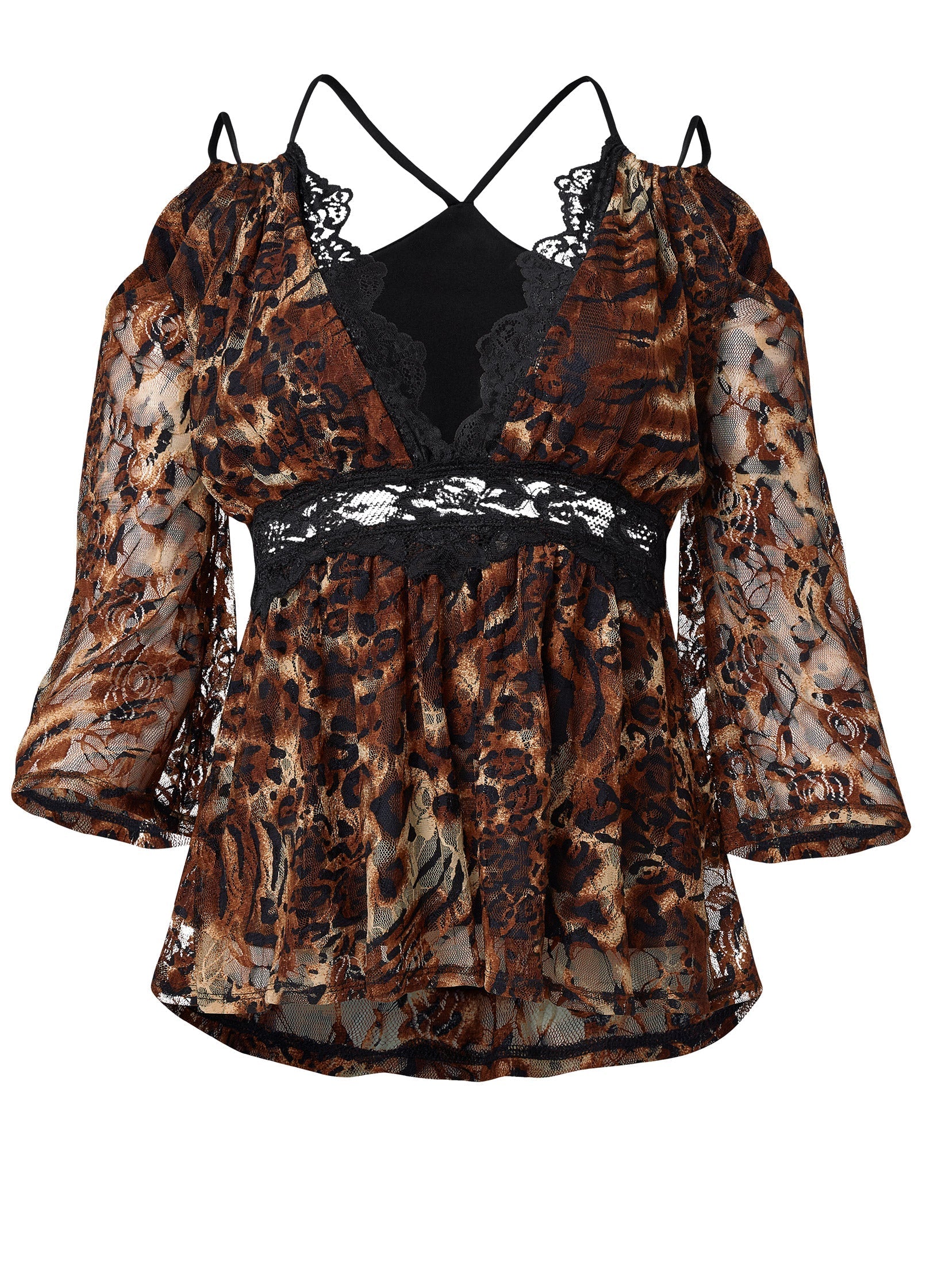 Animal Print Lace Top - Brown Multi