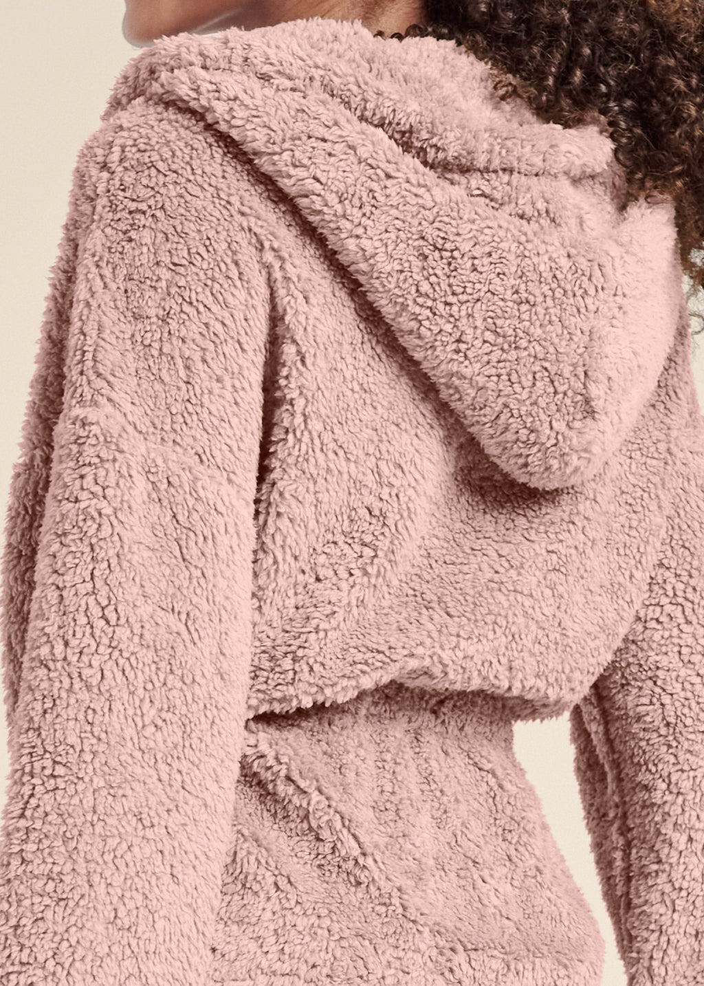 Cozy Sherpa Neck-Zip Dress - Peach Blush