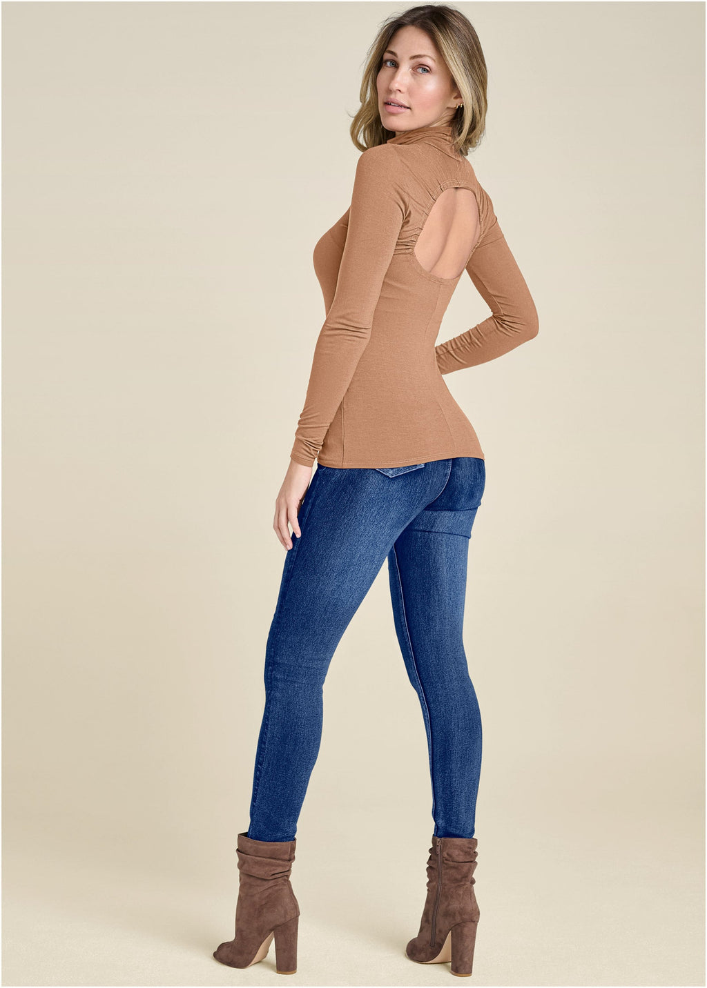 Back Cut-Out Casual Top - Camel