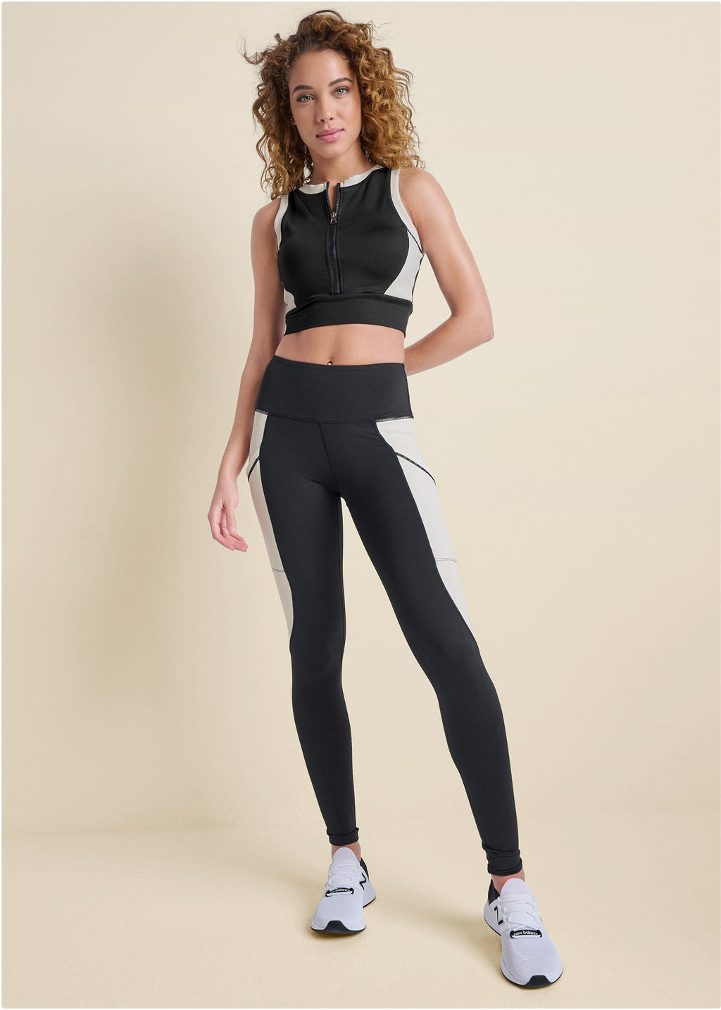 Color Block Active Crop Top - Black & White