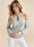 Keyhole Embellished Top  - Heather Grey