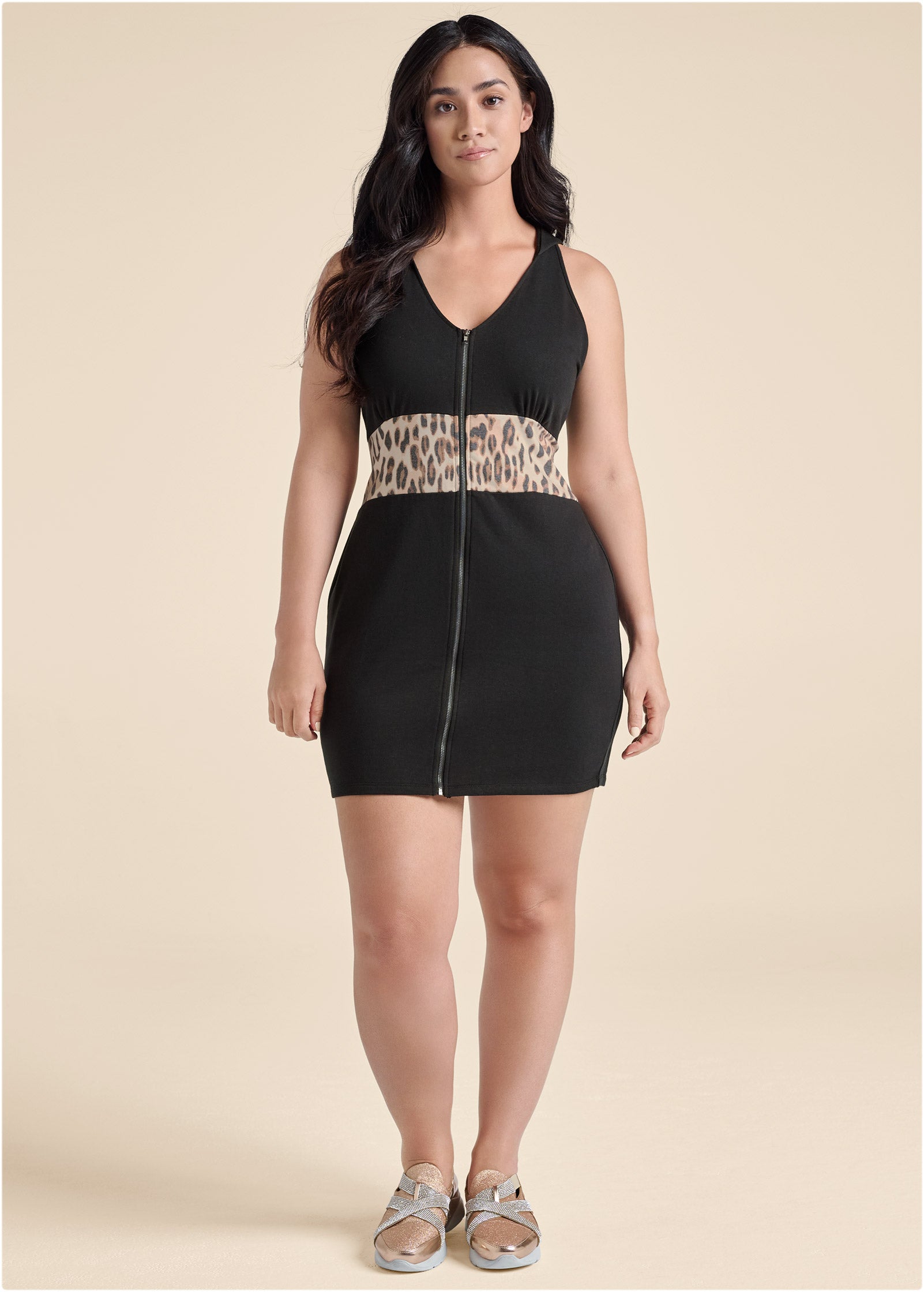 Sand Dune Cheetah Hooded Dress - Black Multi