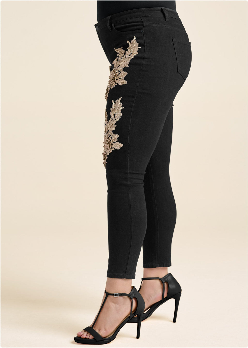 Floral Embellished Jeans - Black Multi