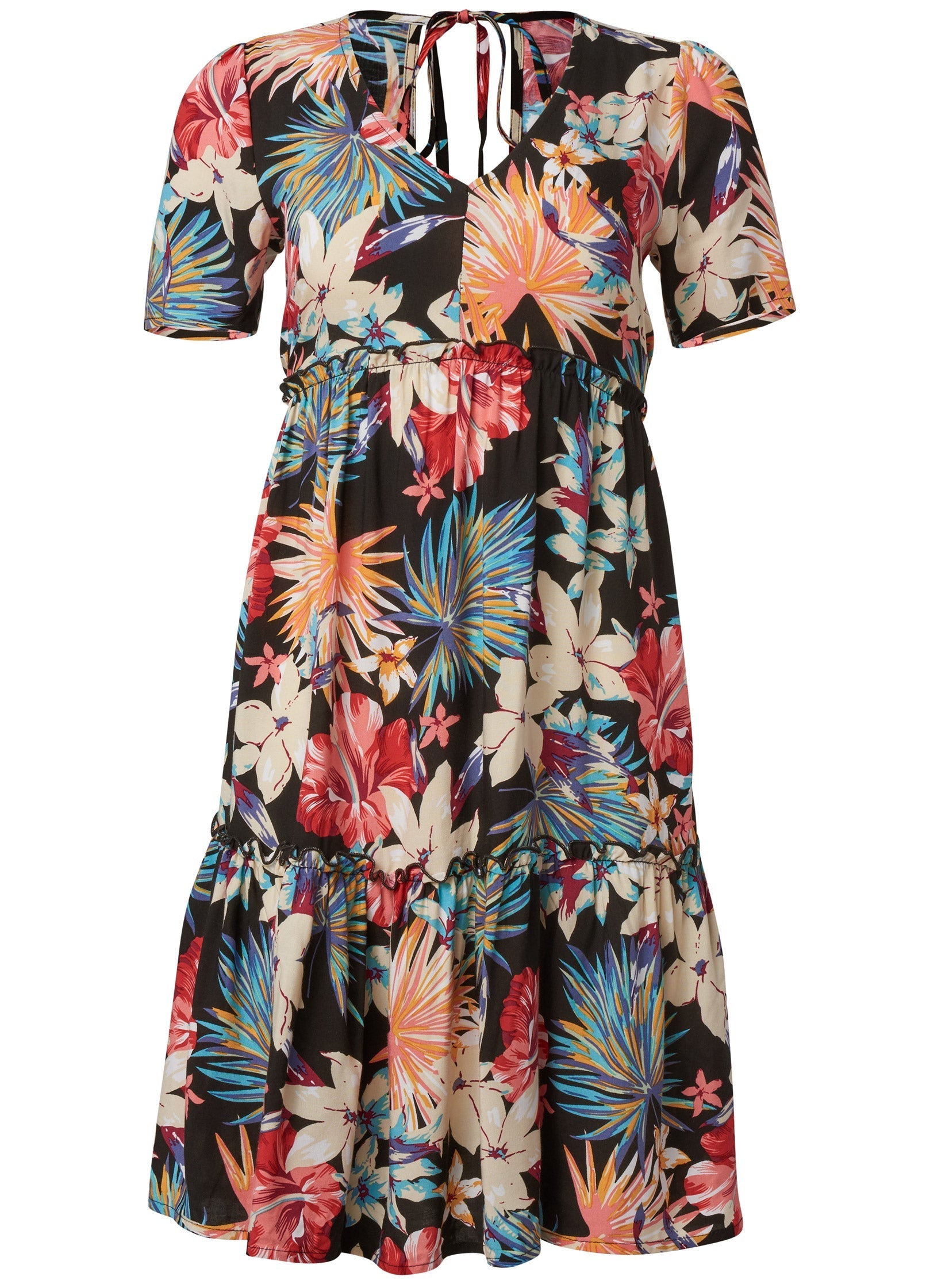 Baby Doll Ruffle Dress  - Black Multi