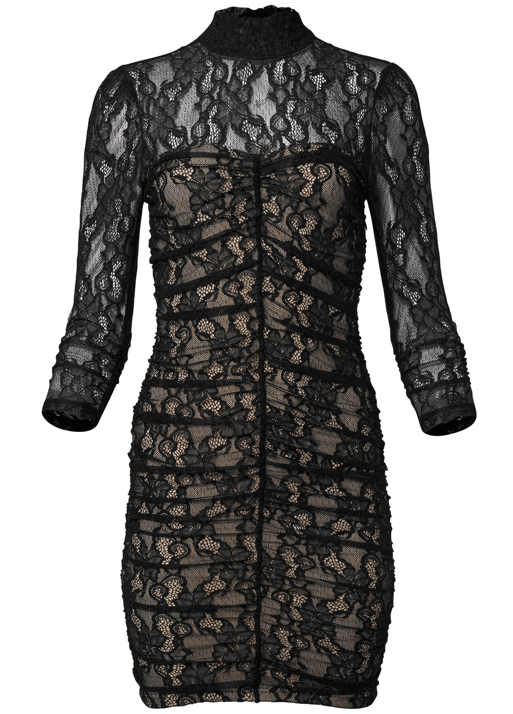 Mock-Neck Lace Dress - Black & Nude