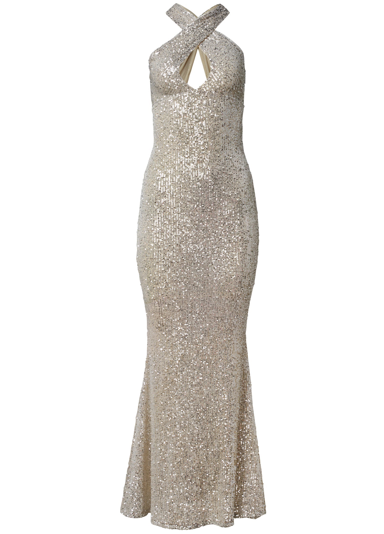Sequin Keyhole Gown  - Champagne