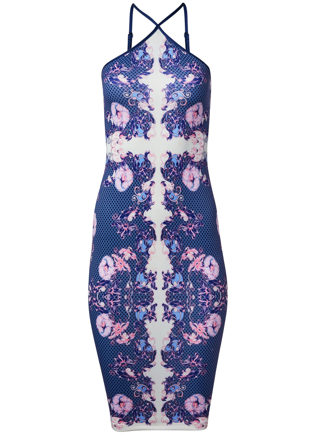 Bodycon Y-Neck Dress - Purple Multi