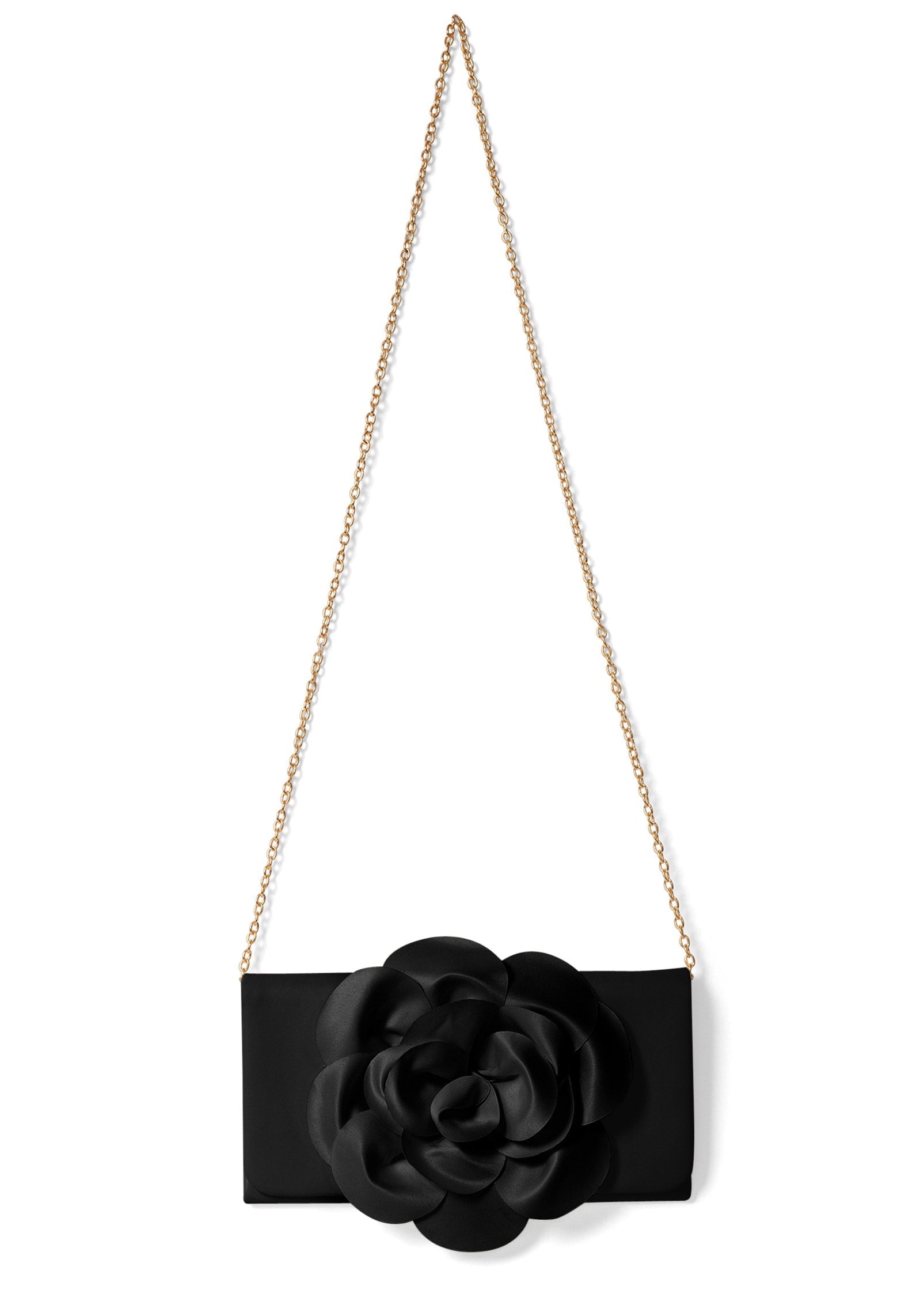 Floral Applique Clutch - Black