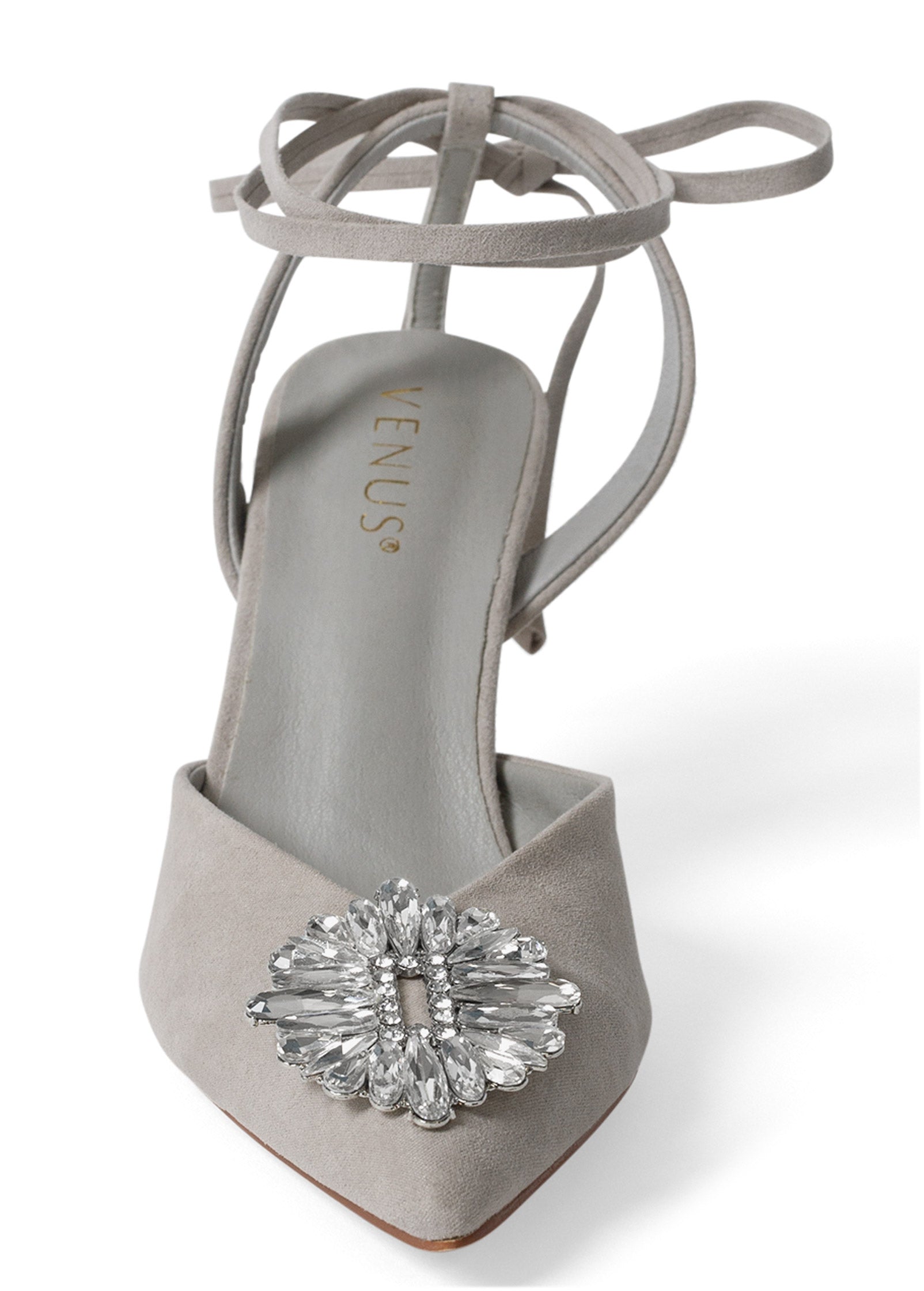 Faux-Suede Lace-Up Heels - Light Grey