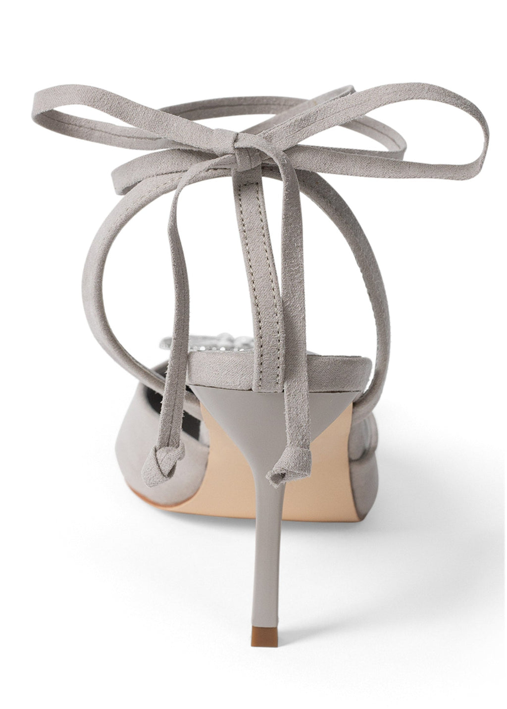 Faux-Suede Lace-Up Heels - Light Grey