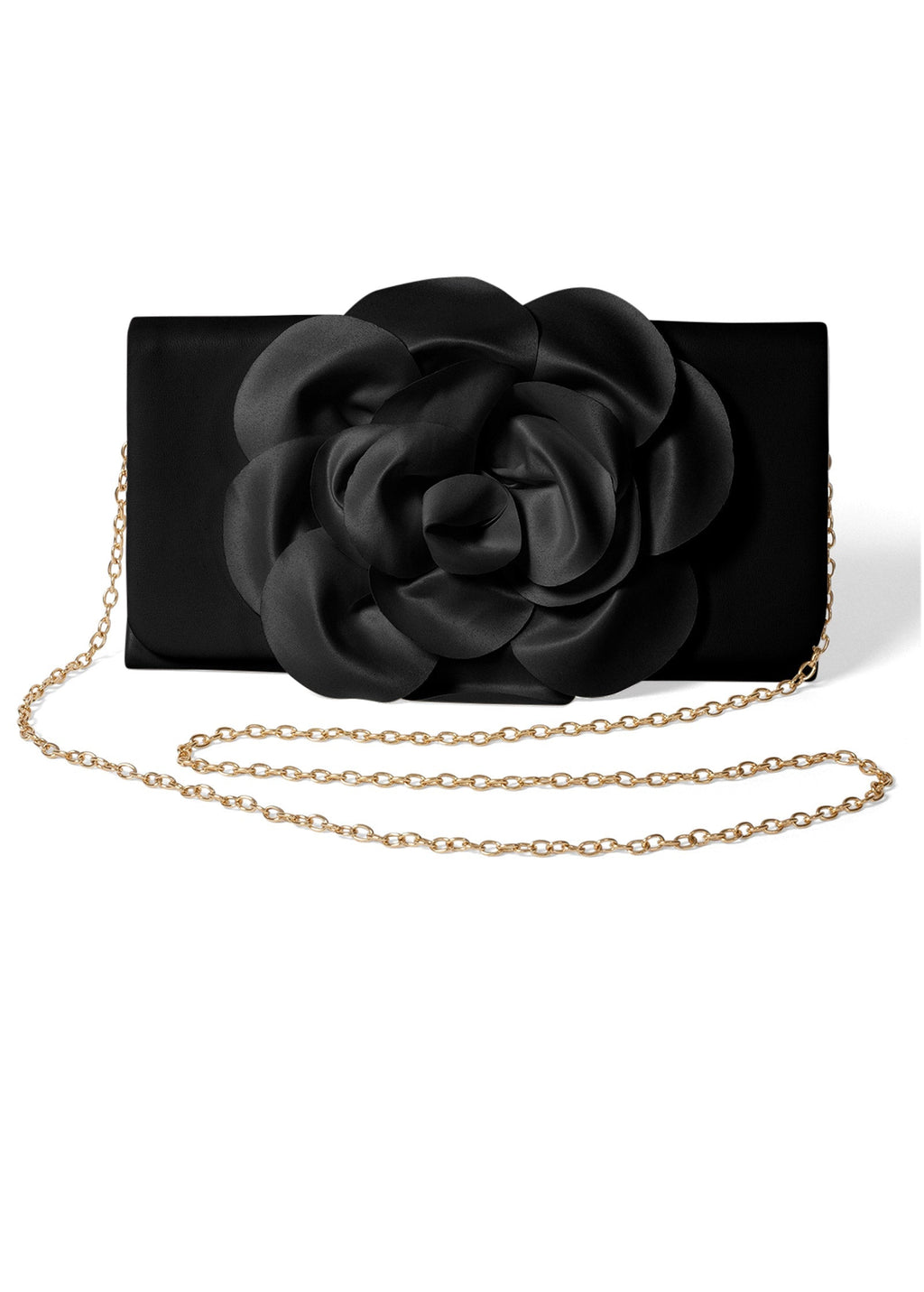 Floral Applique Clutch - Black