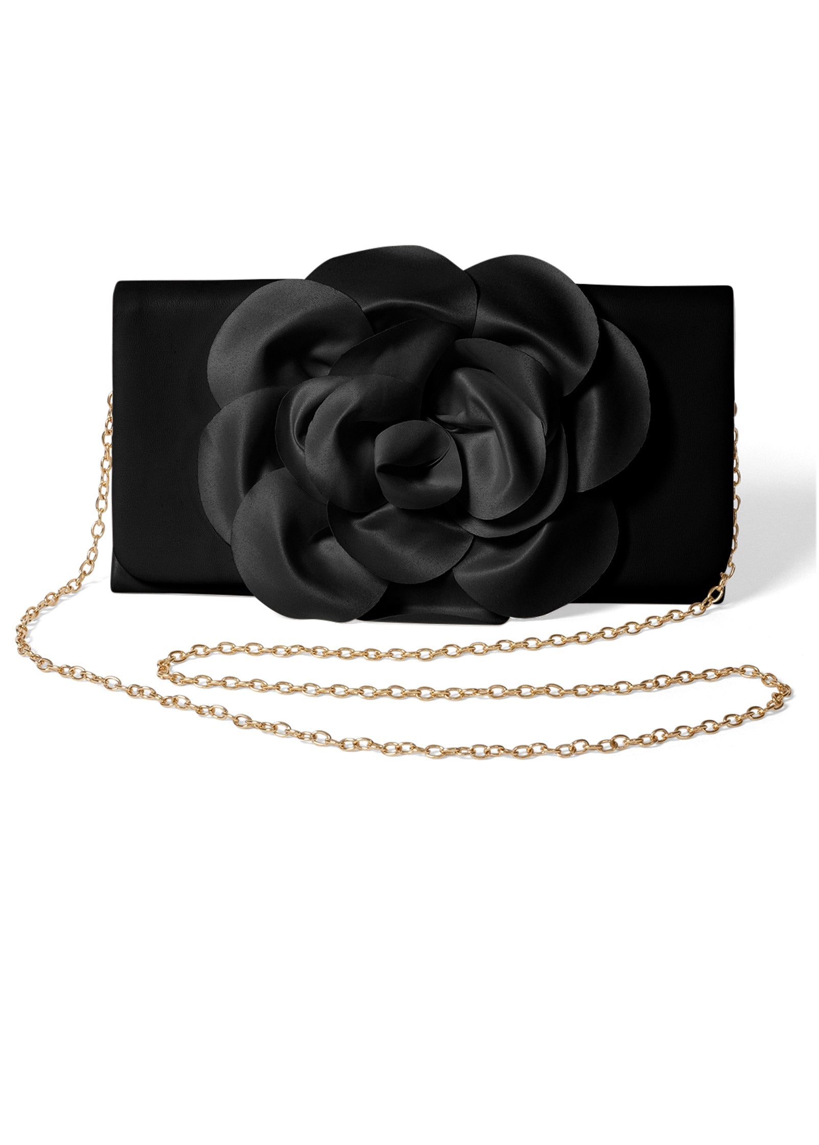 Floral Applique Clutch - Black