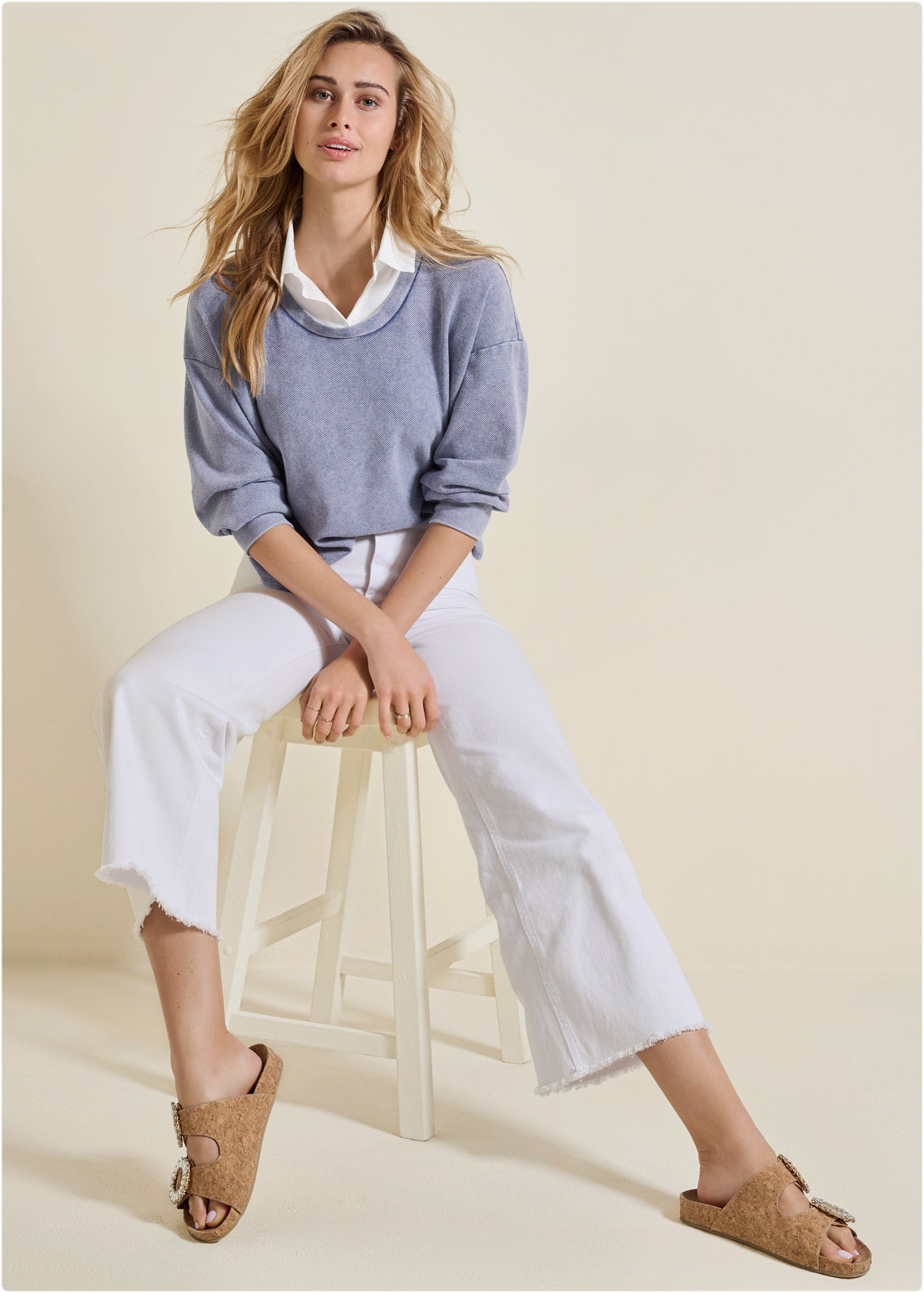 Washed Collar Lounge Top - Dark Blue