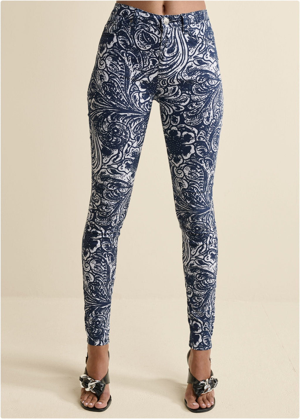 Paisley Print Skinny Jeans - Blue Multi