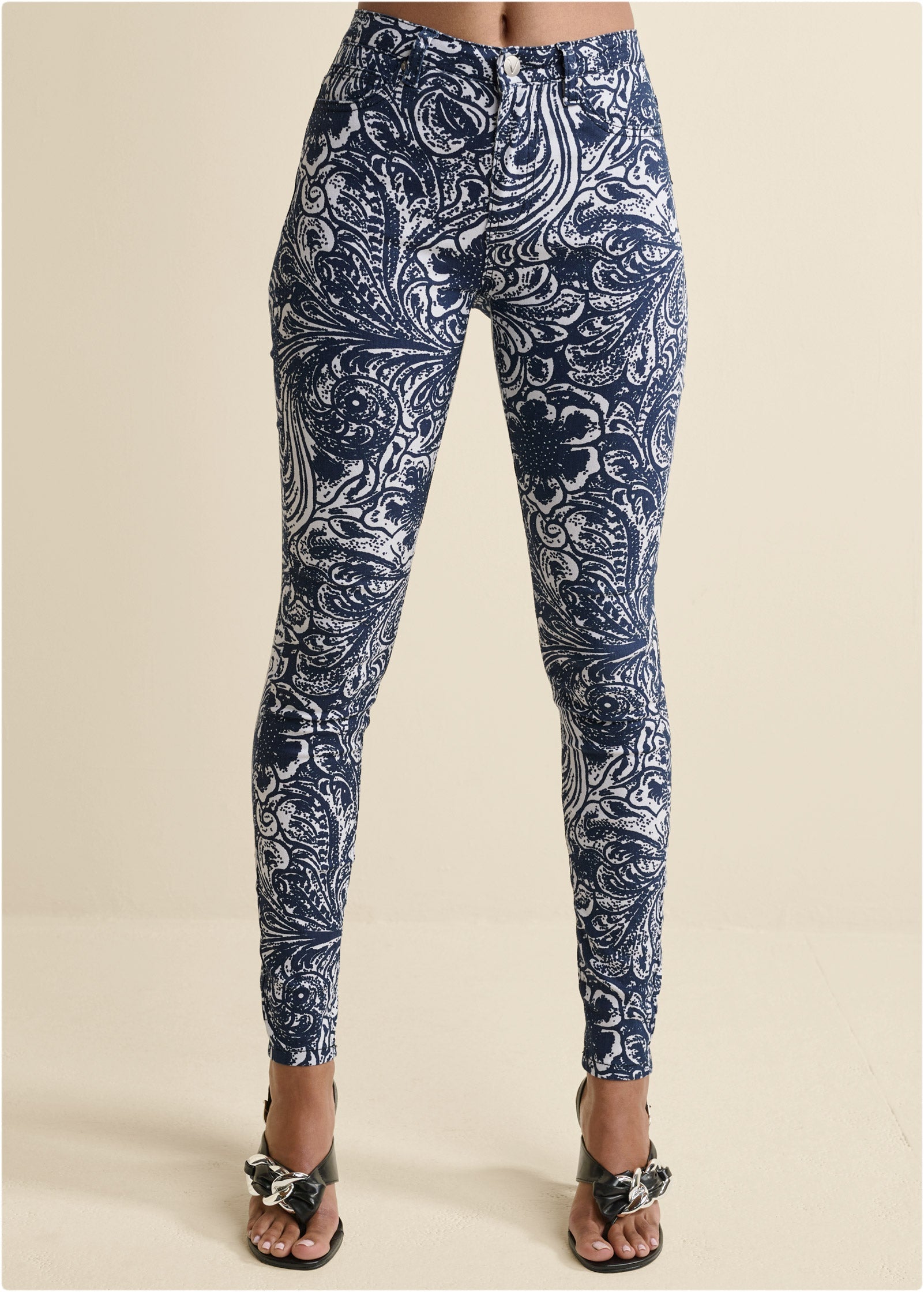 Paisley Print Skinny Jeans - Blue Multi